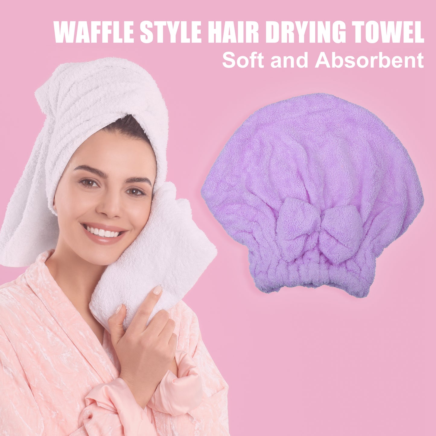 2 Pcs Coral Fleece Hair Drying Towel Dry Cap, Lightweight Strong Absorbent, Pink, Purple