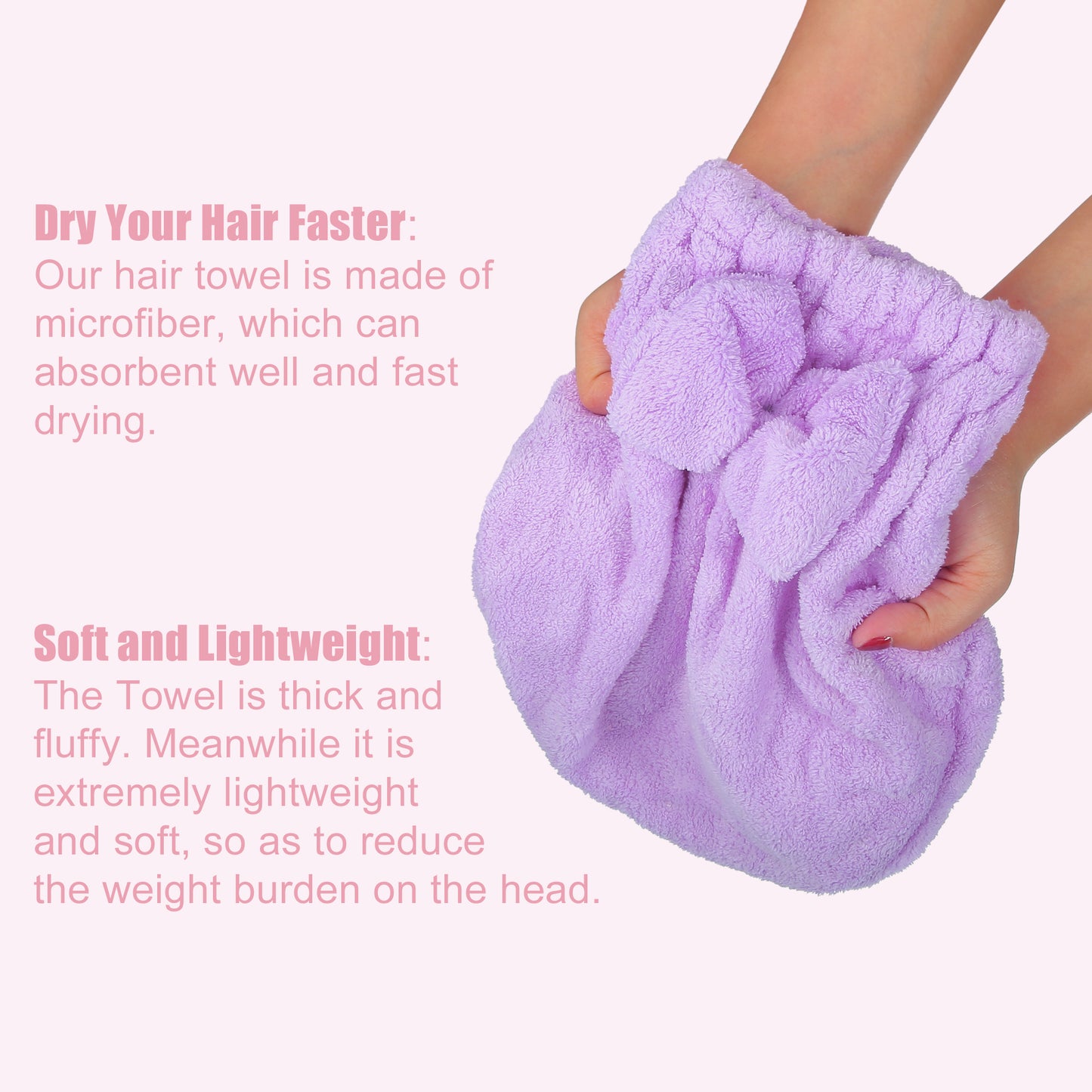 2 Pcs Coral Fleece Hair Drying Towel Dry Cap, Lightweight Strong Absorbent, Purple, Green