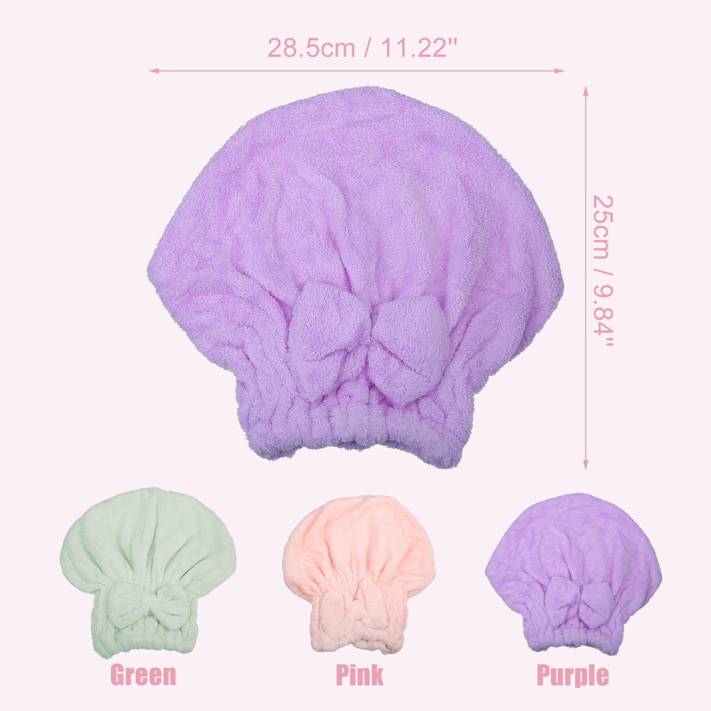 2 Pcs Coral Fleece Hair Drying Towel Dry Cap, Lightweight Strong Absorbent, Purple, Green