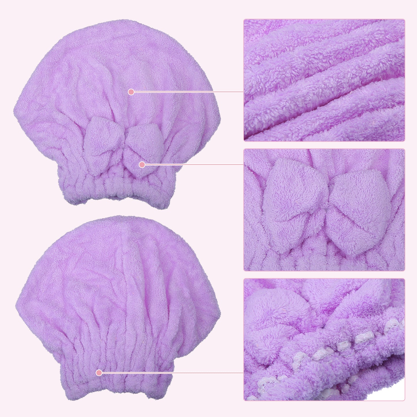 2 Pcs Coral Fleece Hair Drying Towel Dry Cap, Lightweight Strong Absorbent, Purple, Green