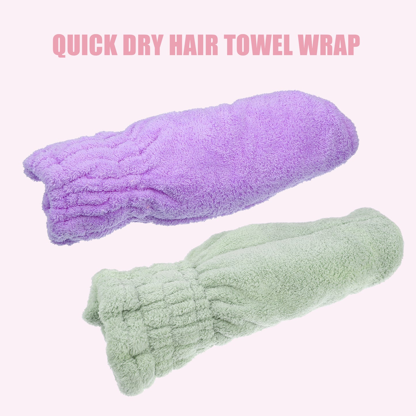 2 Pcs Coral Fleece Hair Drying Towel Dry Cap, Lightweight Strong Absorbent, Purple, Green