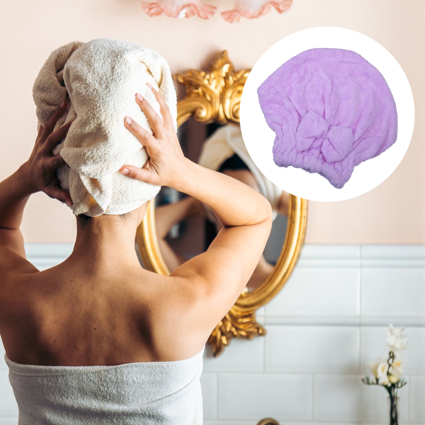 2 Pcs Coral Fleece Hair Drying Towel Dry Cap, Lightweight Strong Absorbent, Purple, Green