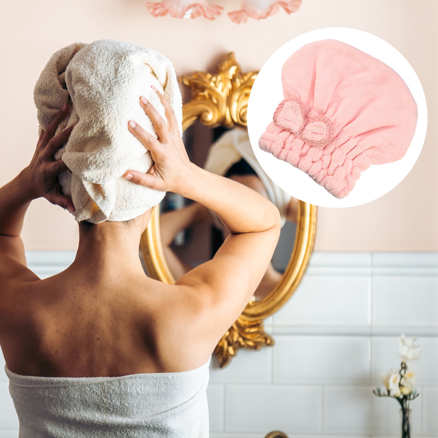 2 Pcs Hair Drying Towel Lightweight Strong Absorbent Towel Dry Cap Pink, Green