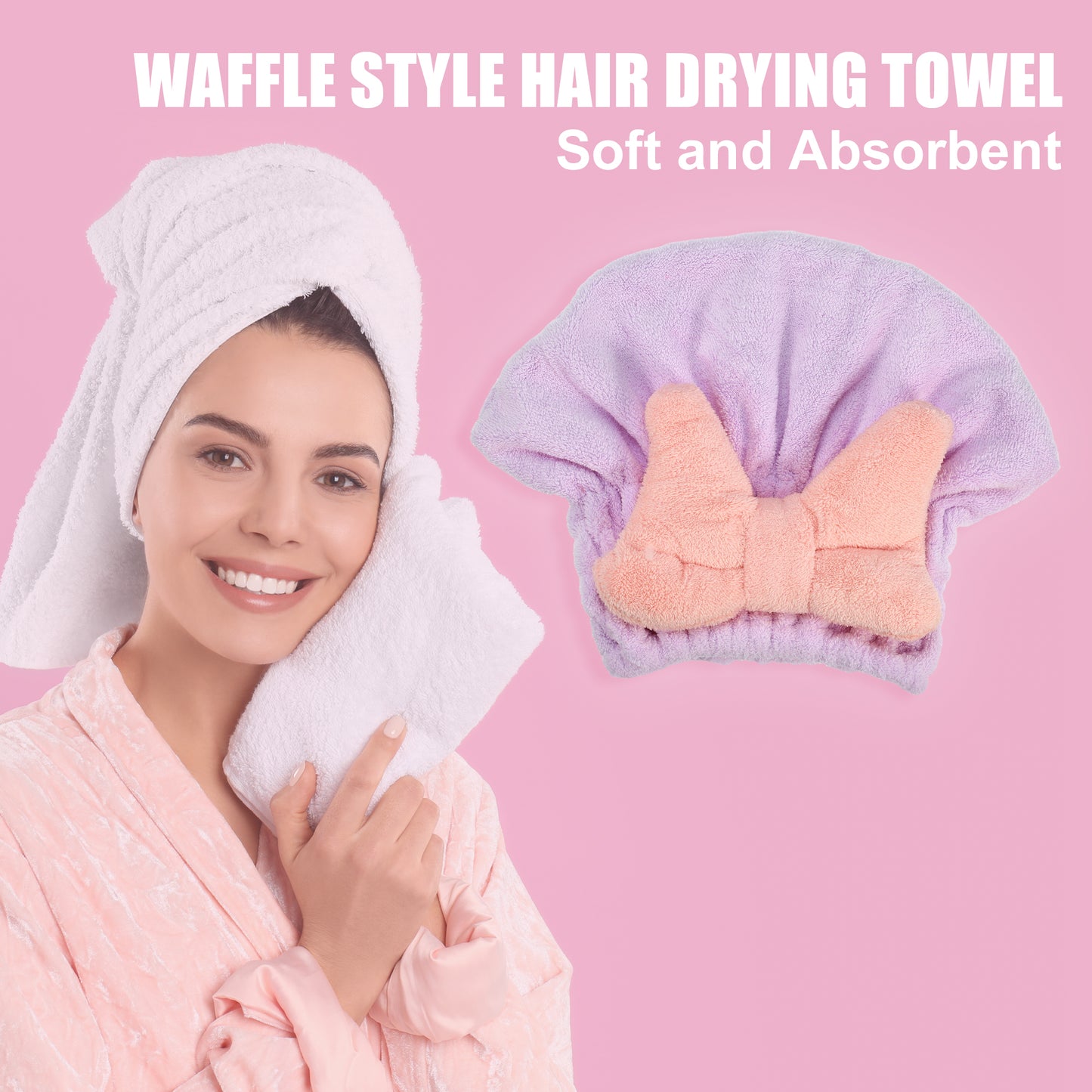 Coral Fleece Hair Drying Towel Big Bow Cute Quick Drying Cap Purple