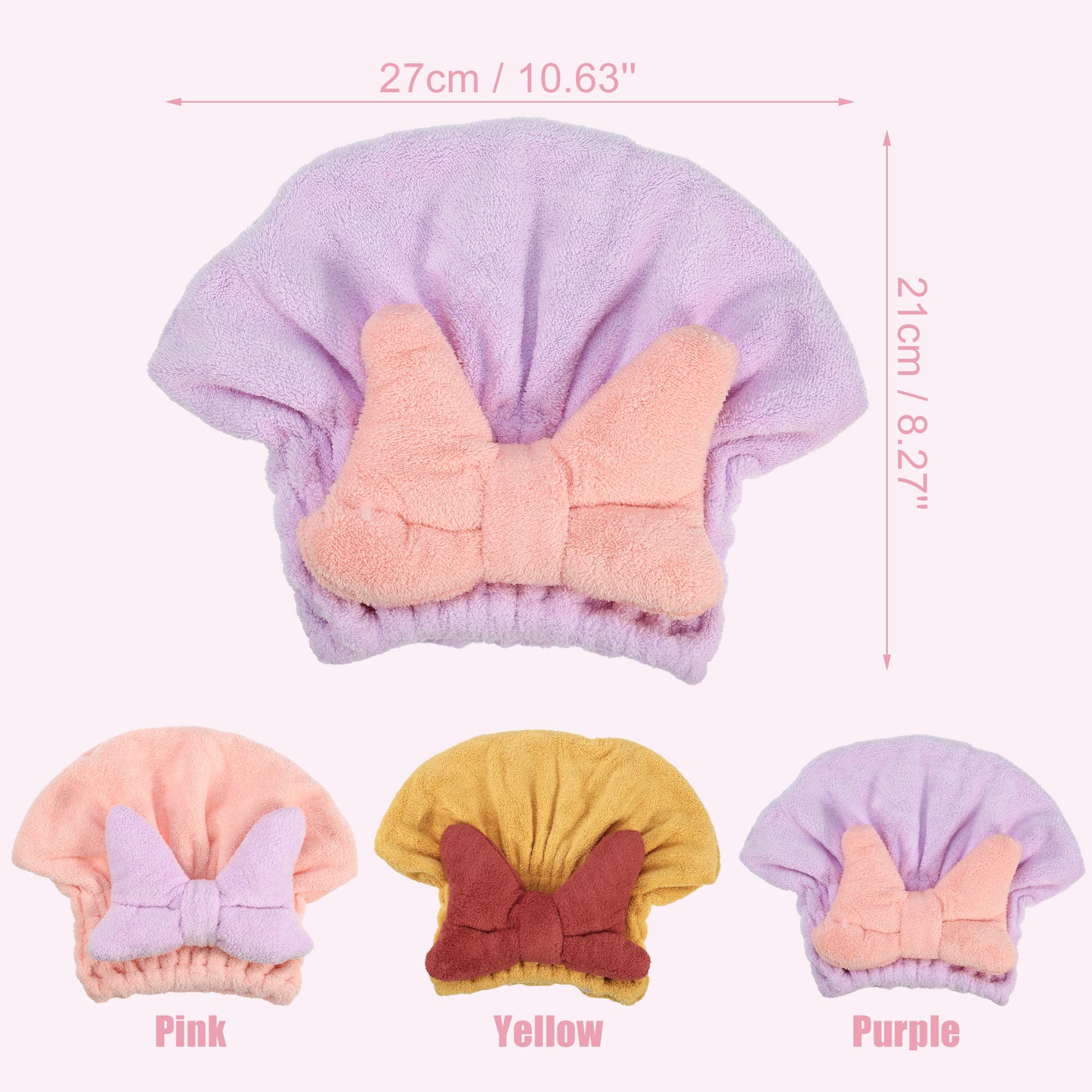 Coral Fleece Hair Drying Towel Big Bow Cute Quick Drying Cap Purple