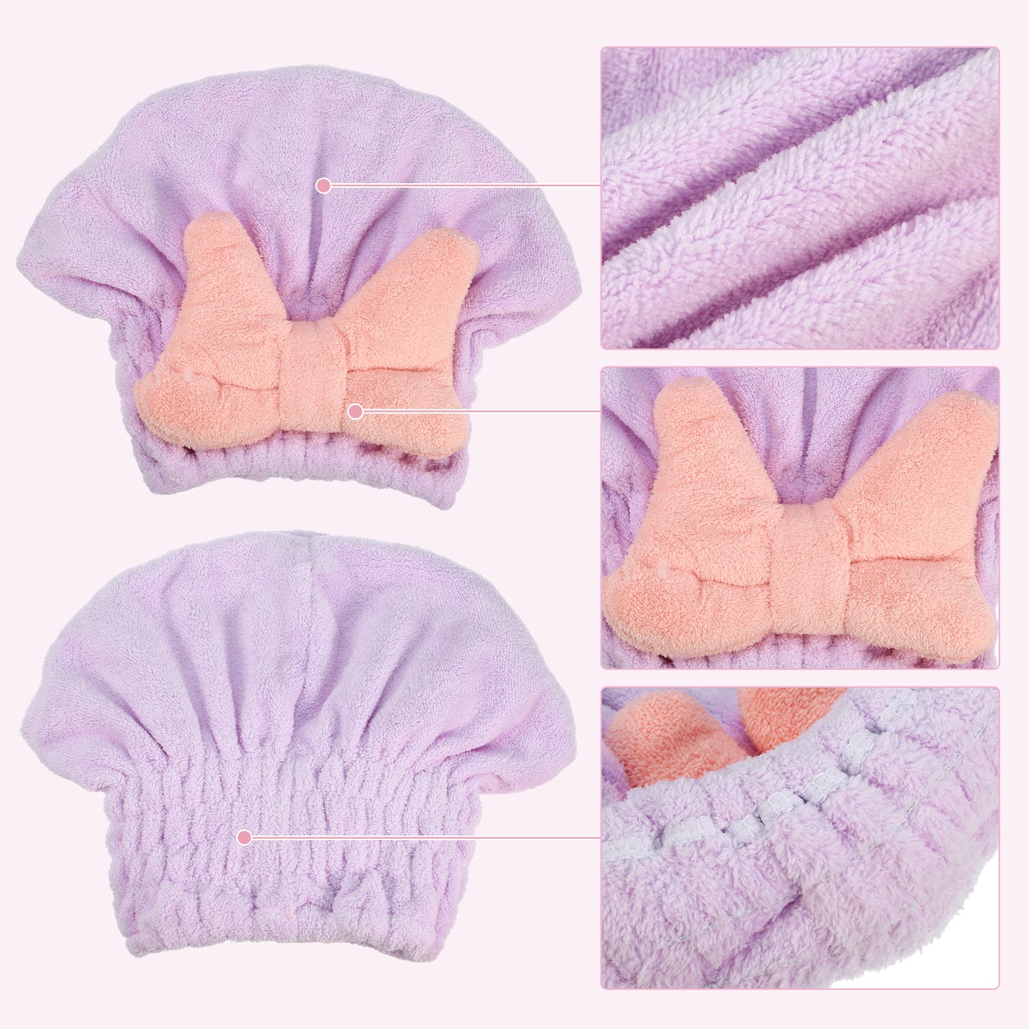 Coral Fleece Hair Drying Towel Big Bow Cute Quick Drying Cap Purple