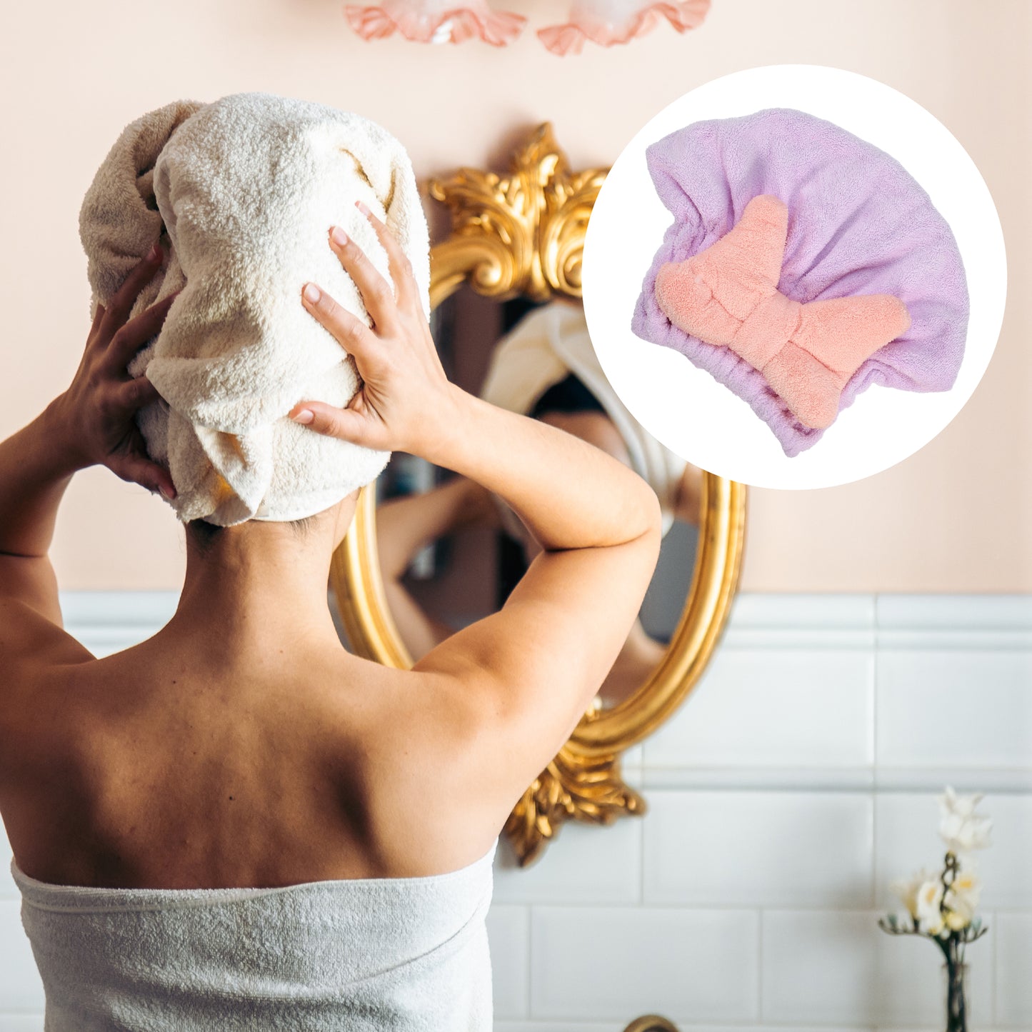 Coral Fleece Hair Drying Towel Big Bow Cute Quick Drying Cap Purple