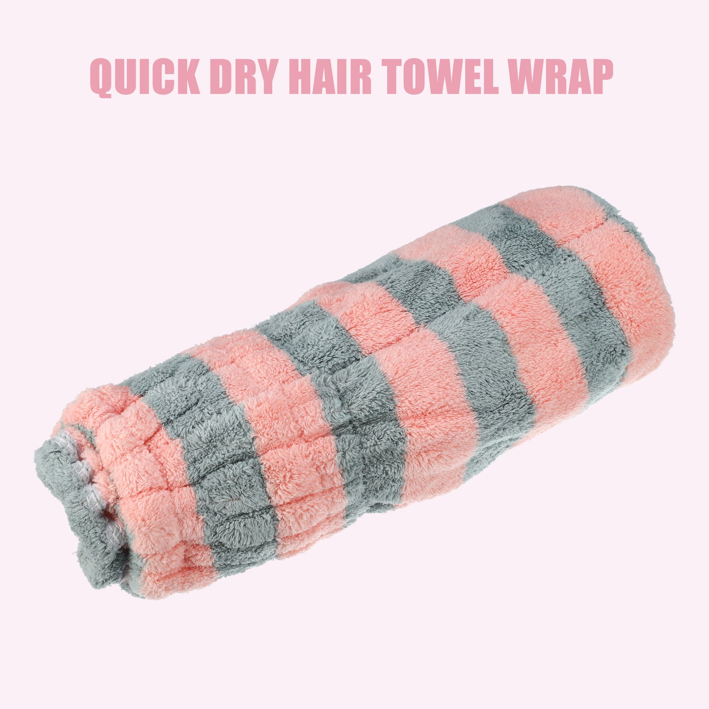 Coral Fleece Stripe Hair Drying Towel Dry Cap, Lightweight Strong Absorbent, Gray, Pink