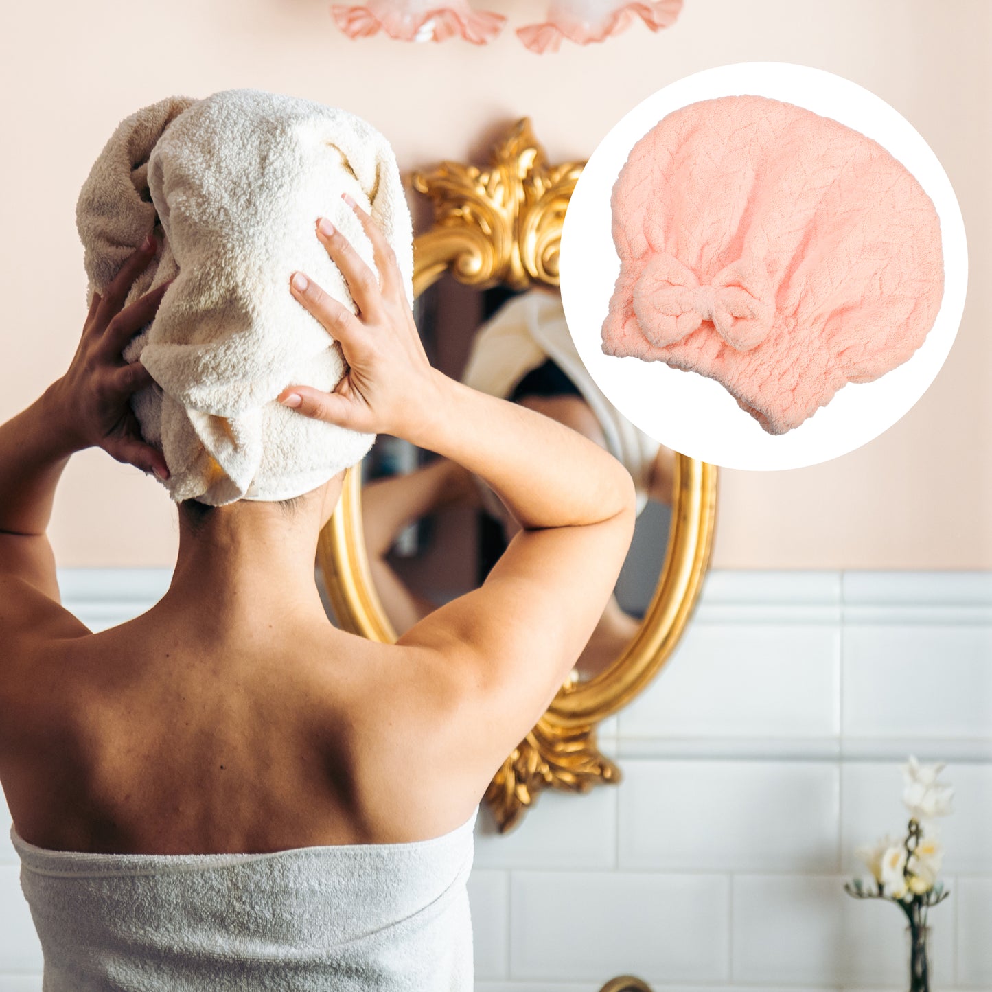 Diamond Shape Quick Drying Absorbent Hair Towel Dry Cap Pink