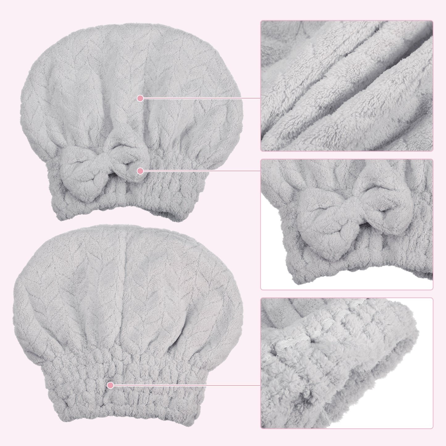 Diamond Shape Quick Drying Absorbent Hair Towel Dry Cap Gray
