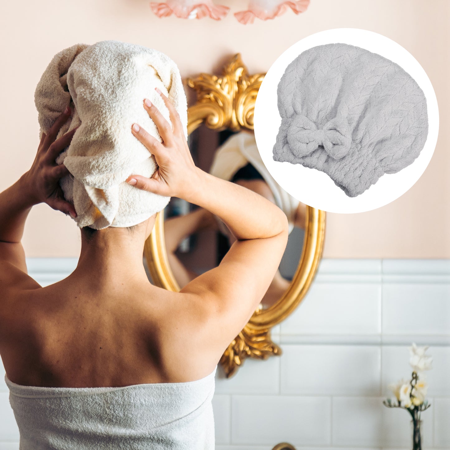 Diamond Shape Quick Drying Absorbent Hair Towel Dry Cap Gray