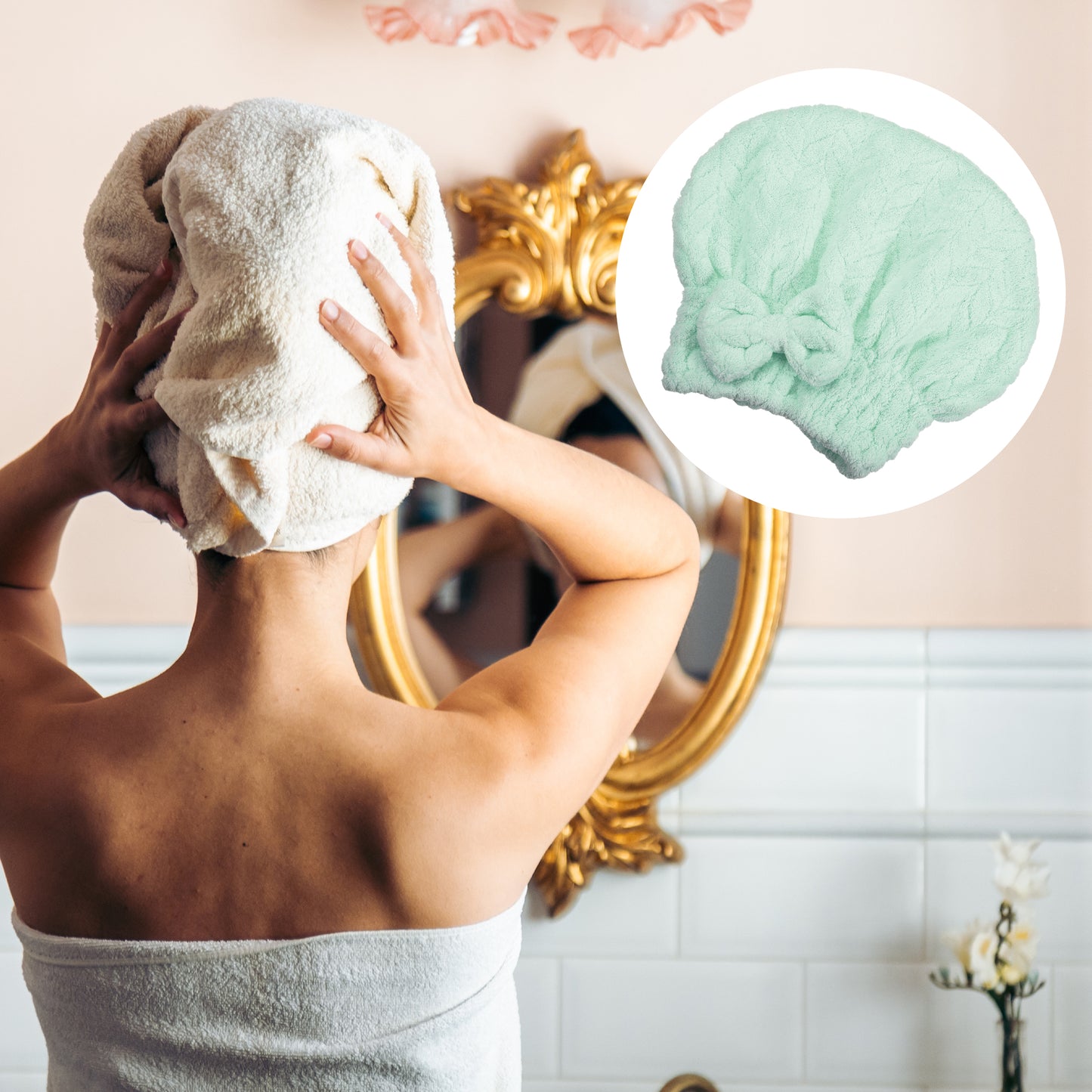 Diamond Shape Quick Drying Absorbent Hair Towel Dry Cap Green