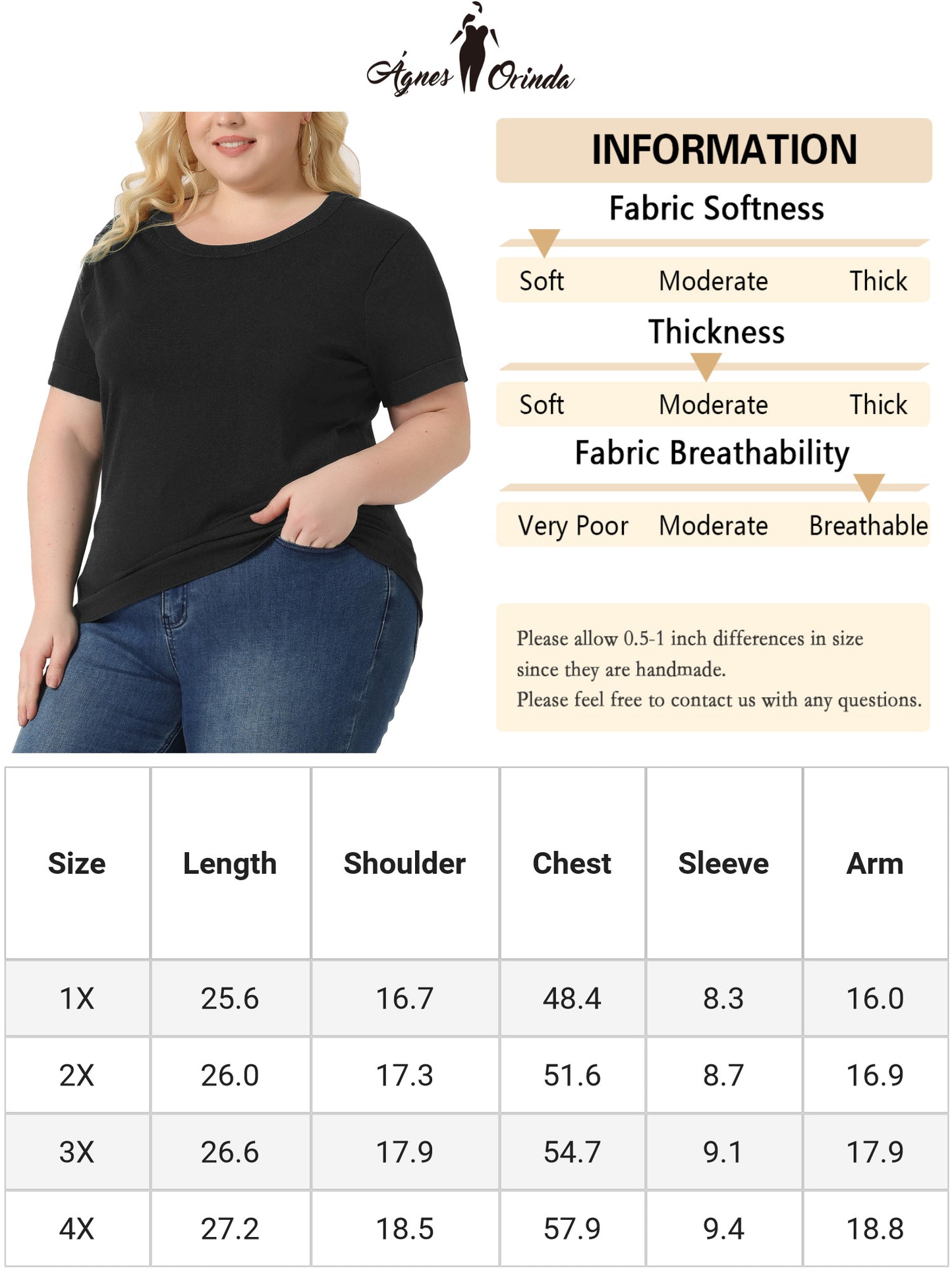 Suéter suave de manga corta de talla grande para mujer