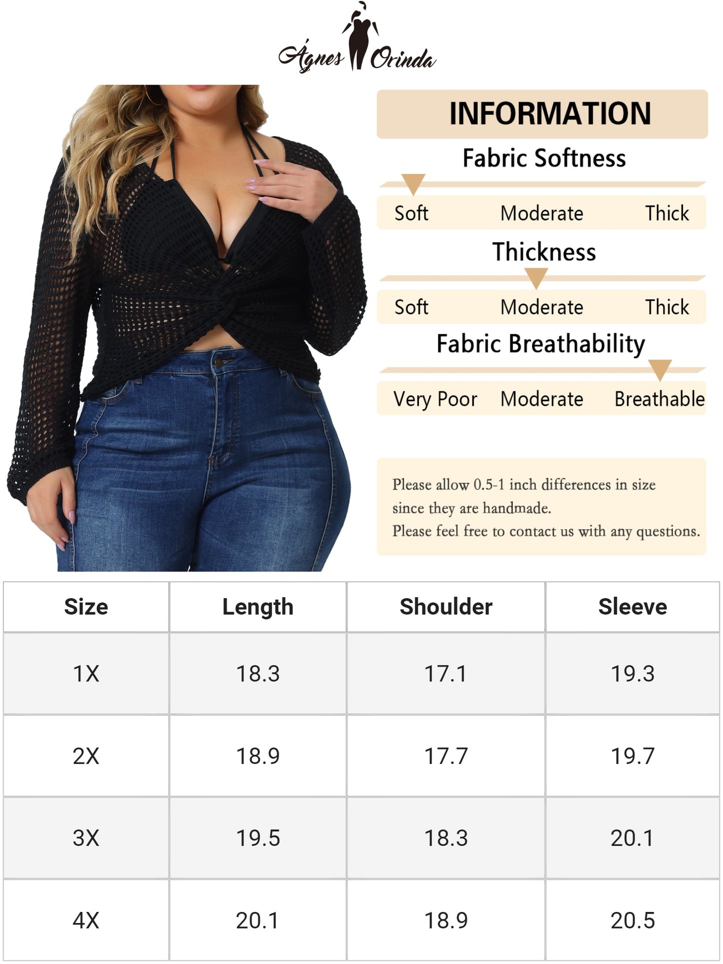 Suéter de punto calado con malla de crochet para mujer, talla grande, transparente, para playa