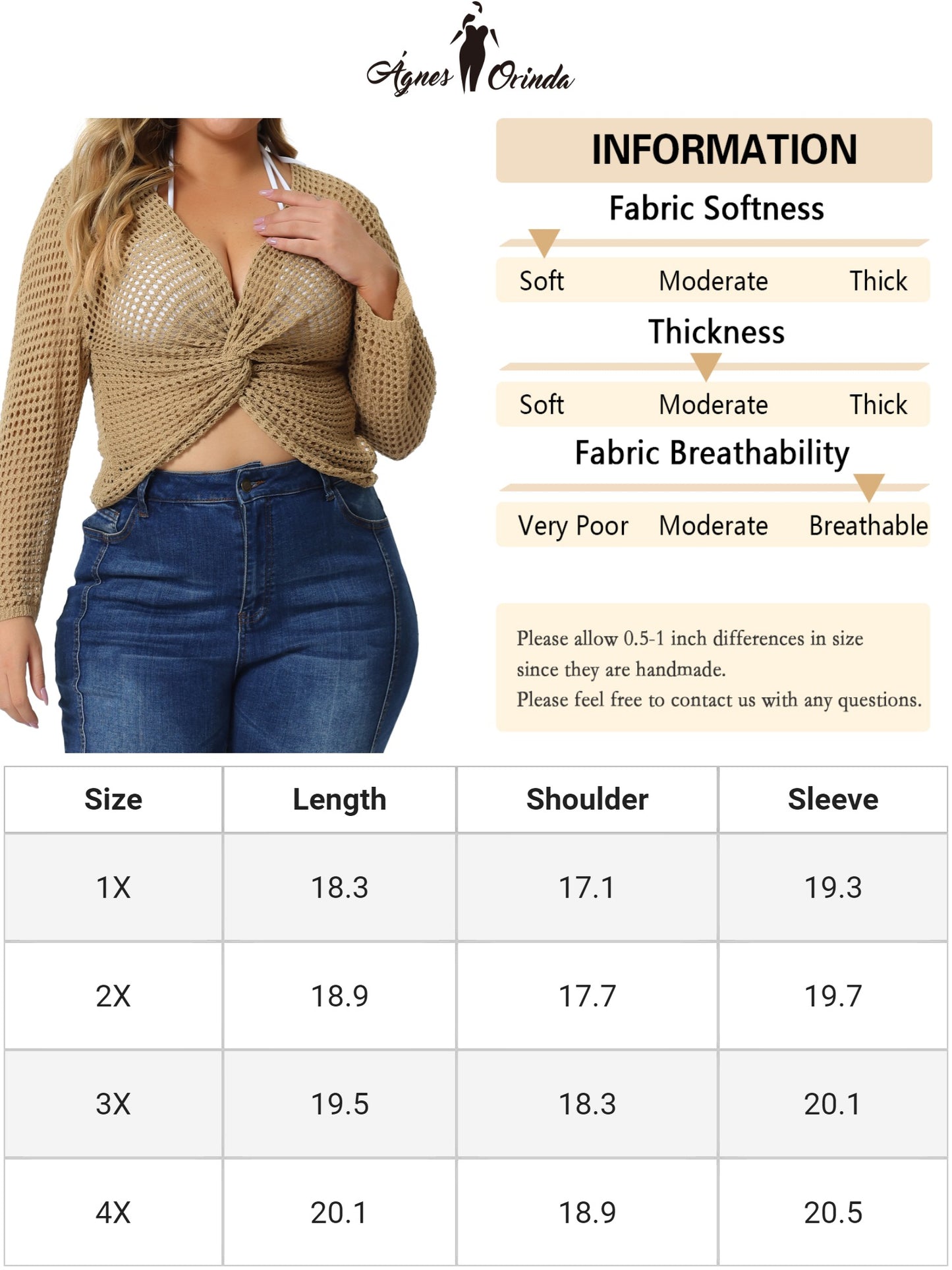 Suéter de punto calado con malla de crochet para mujer, talla grande, transparente, para playa