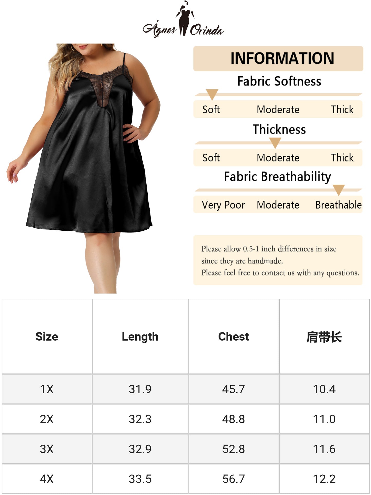 Camisón de encaje de talla grande para mujer, vestido de dormir con tirantes finos