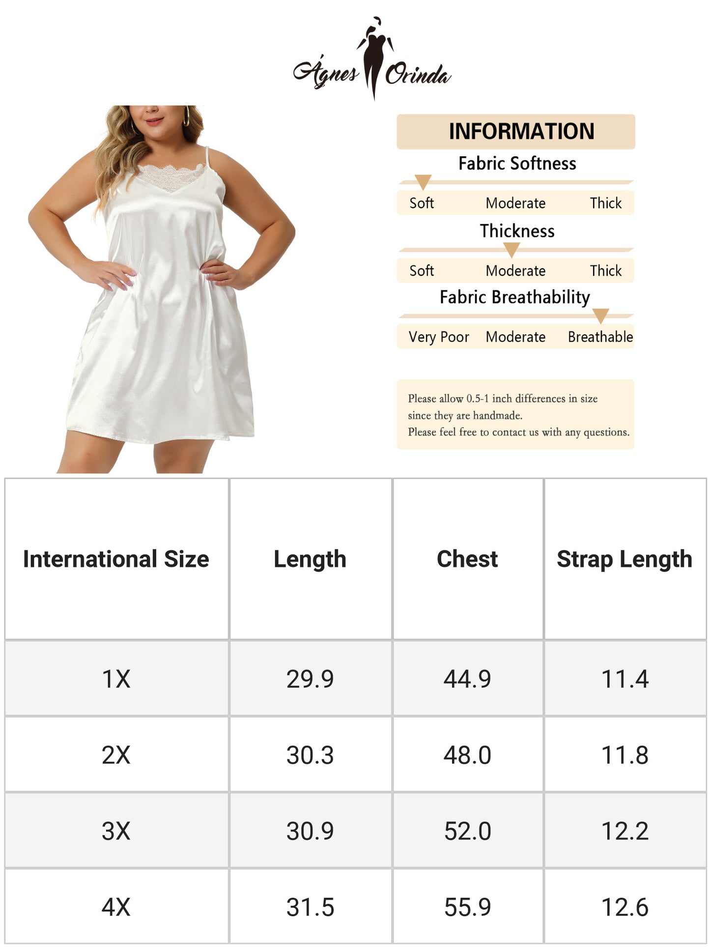 Camisón sexy de encaje satinado de talla grande para mujer