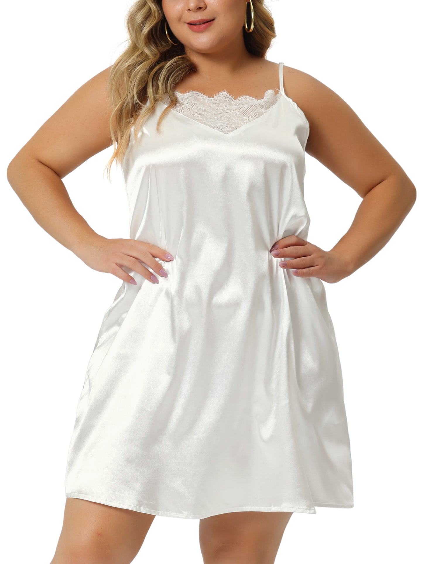 Women Plus Size Satin Lace Chemise Sexy Nightgown Cami Nightdress Sleepwear