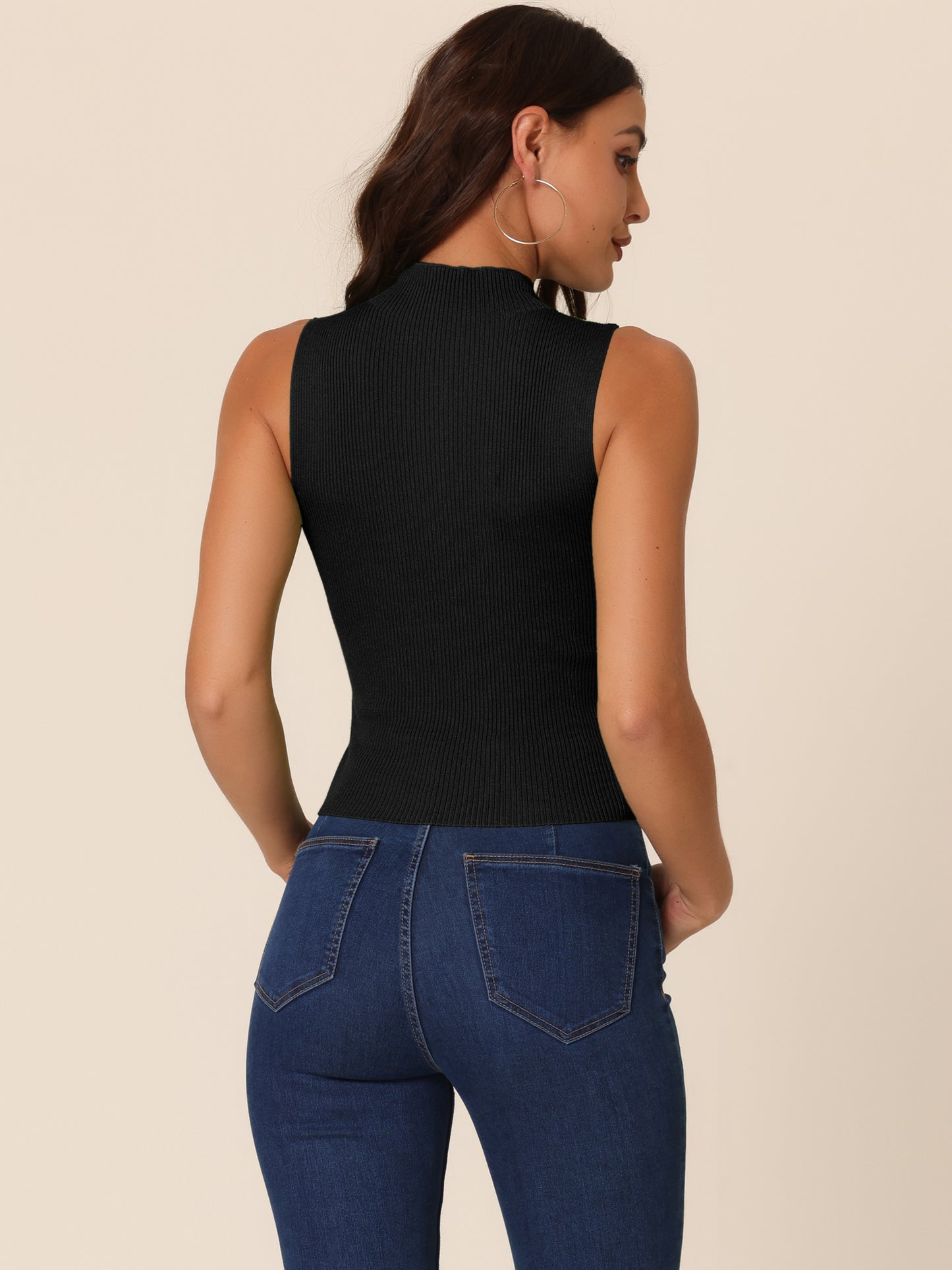 Women's Summer Mock Neck Cami Knit Vest Sleeveless Casual Pullover Tank Top
