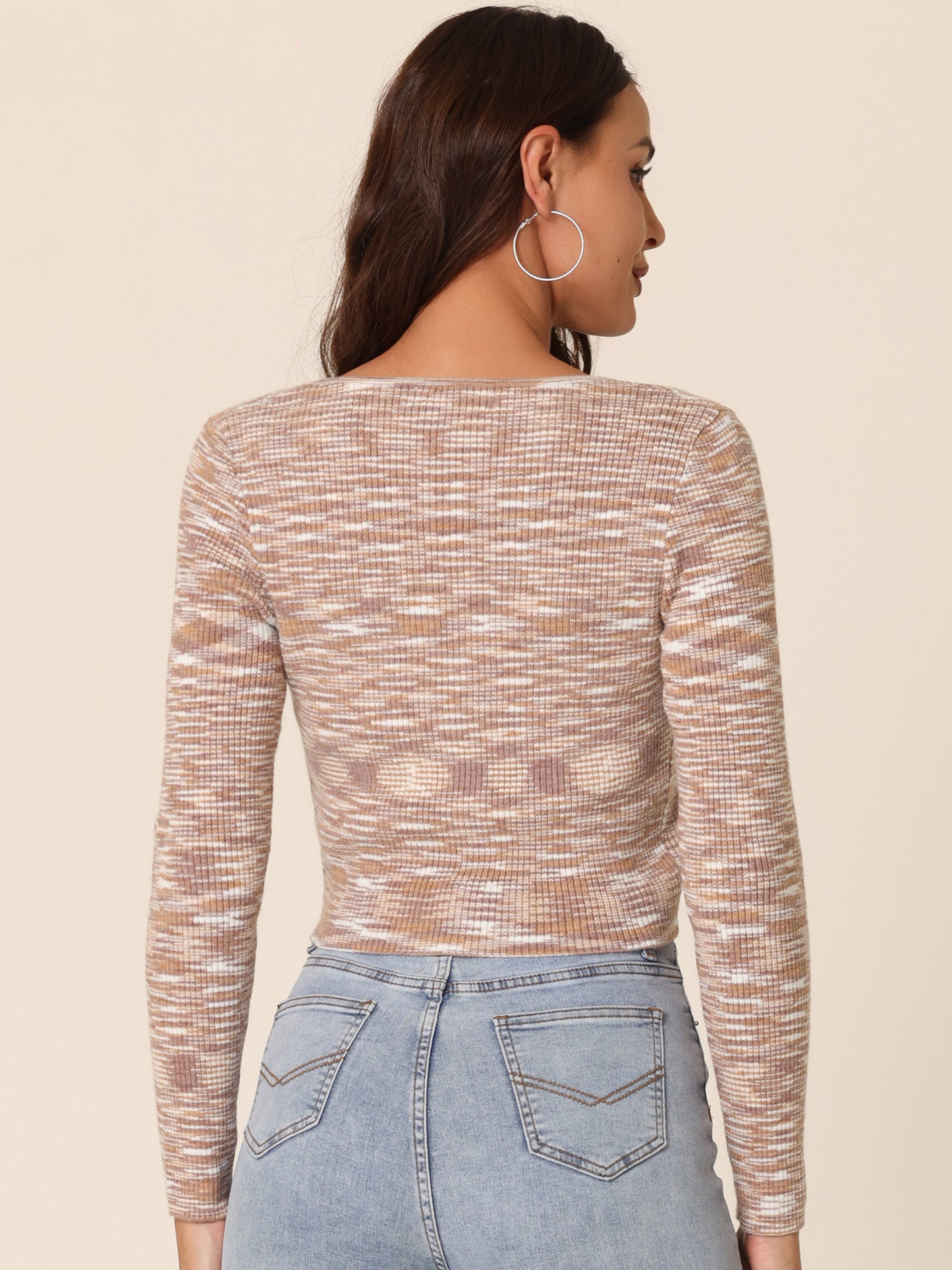 Cárdigan de punto corto para mujer, manga larga, frente abierto, hebilla de mariposa, top informal