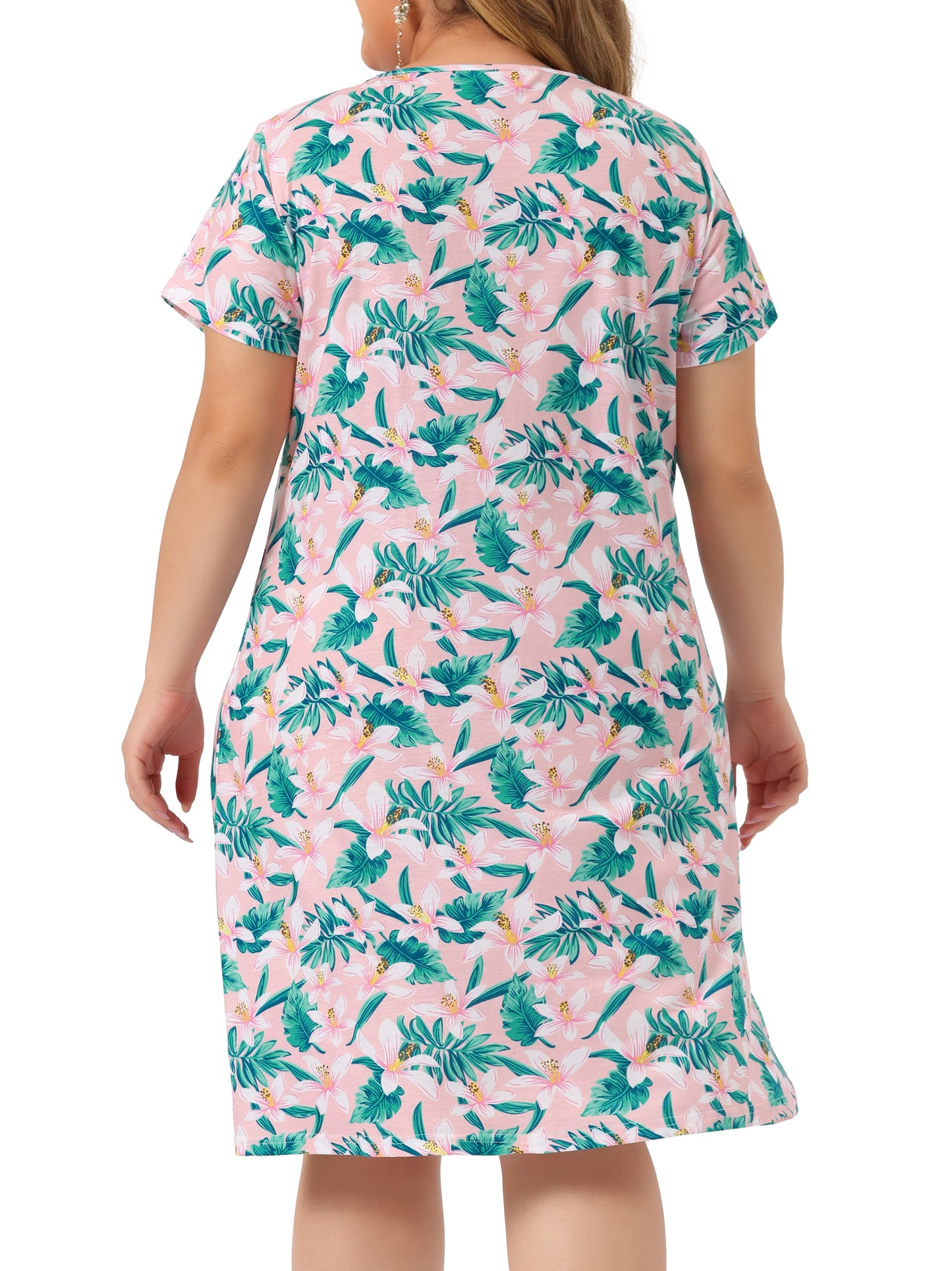Women Plus Size Short Sleeves Pleated Summer Casual Loose Floral Dress
