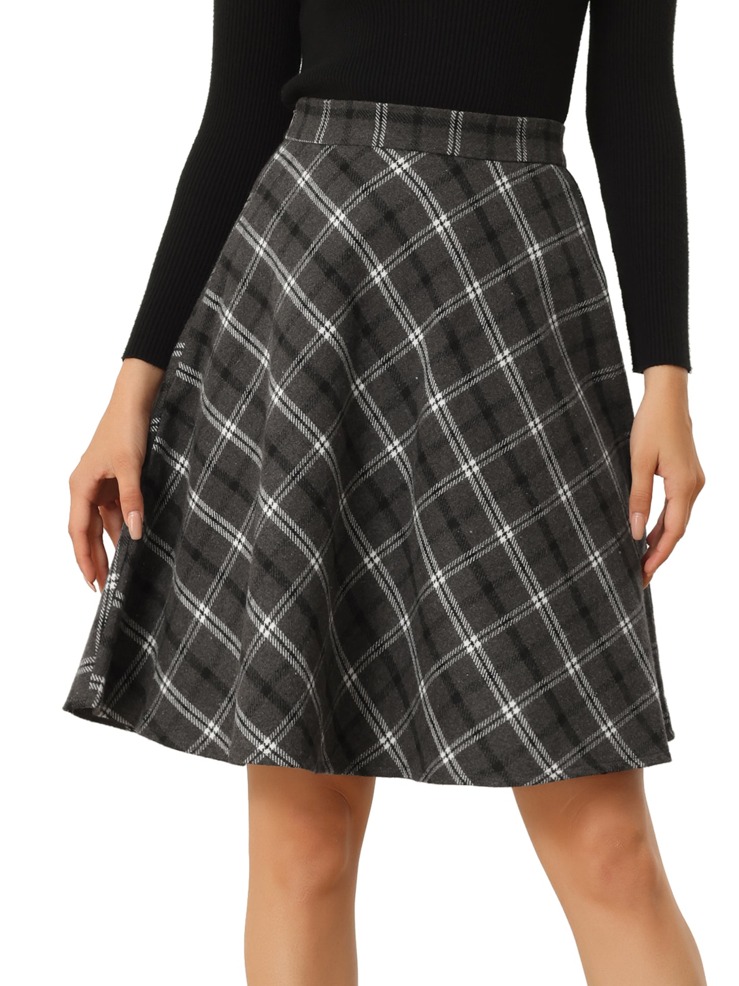 Women's Plaids Tartan Elastic Waist Knee Length A-Line Skirt