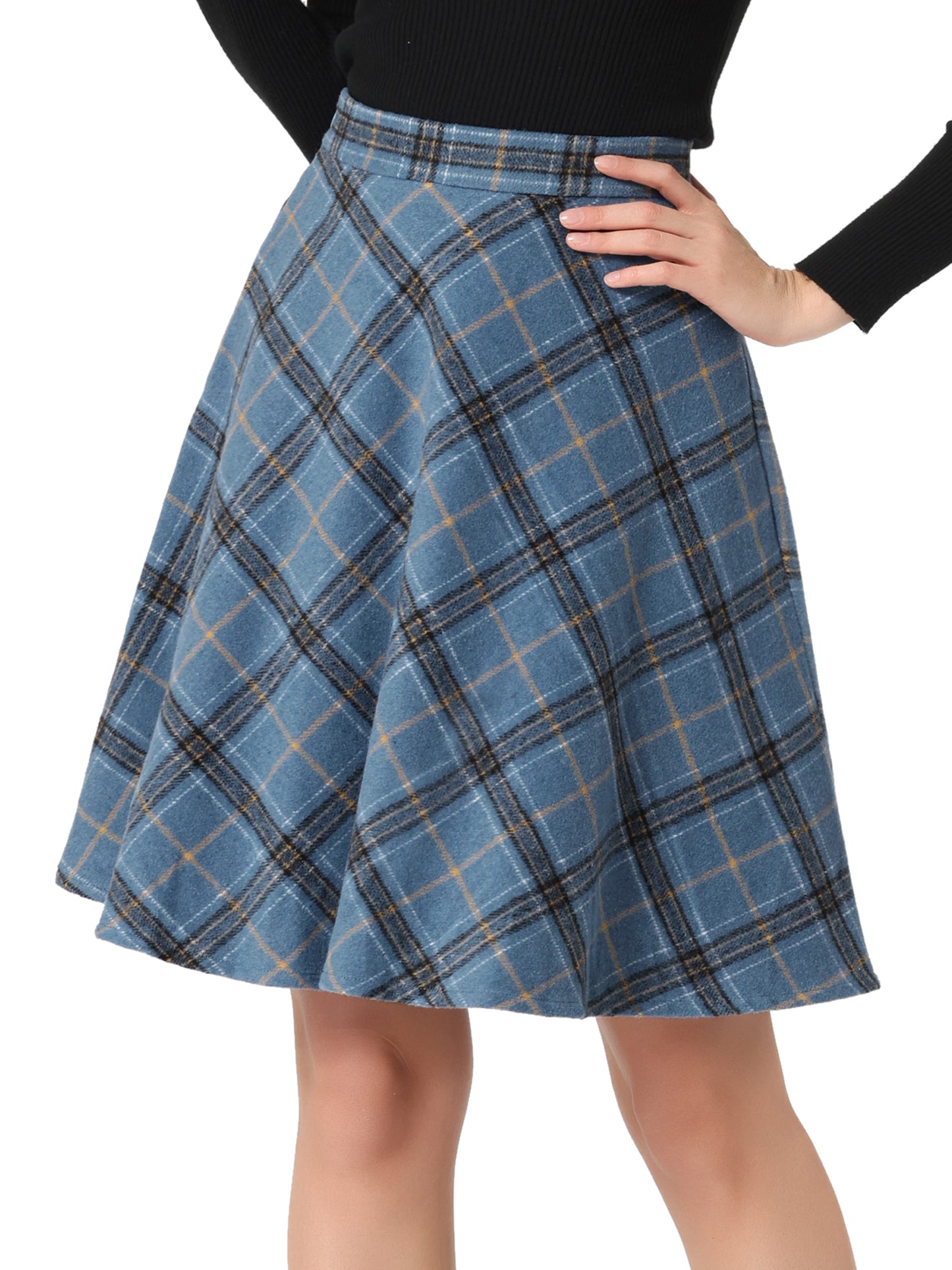 Women's Plaids Tartan Elastic Waist Knee Length A-Line Skirt