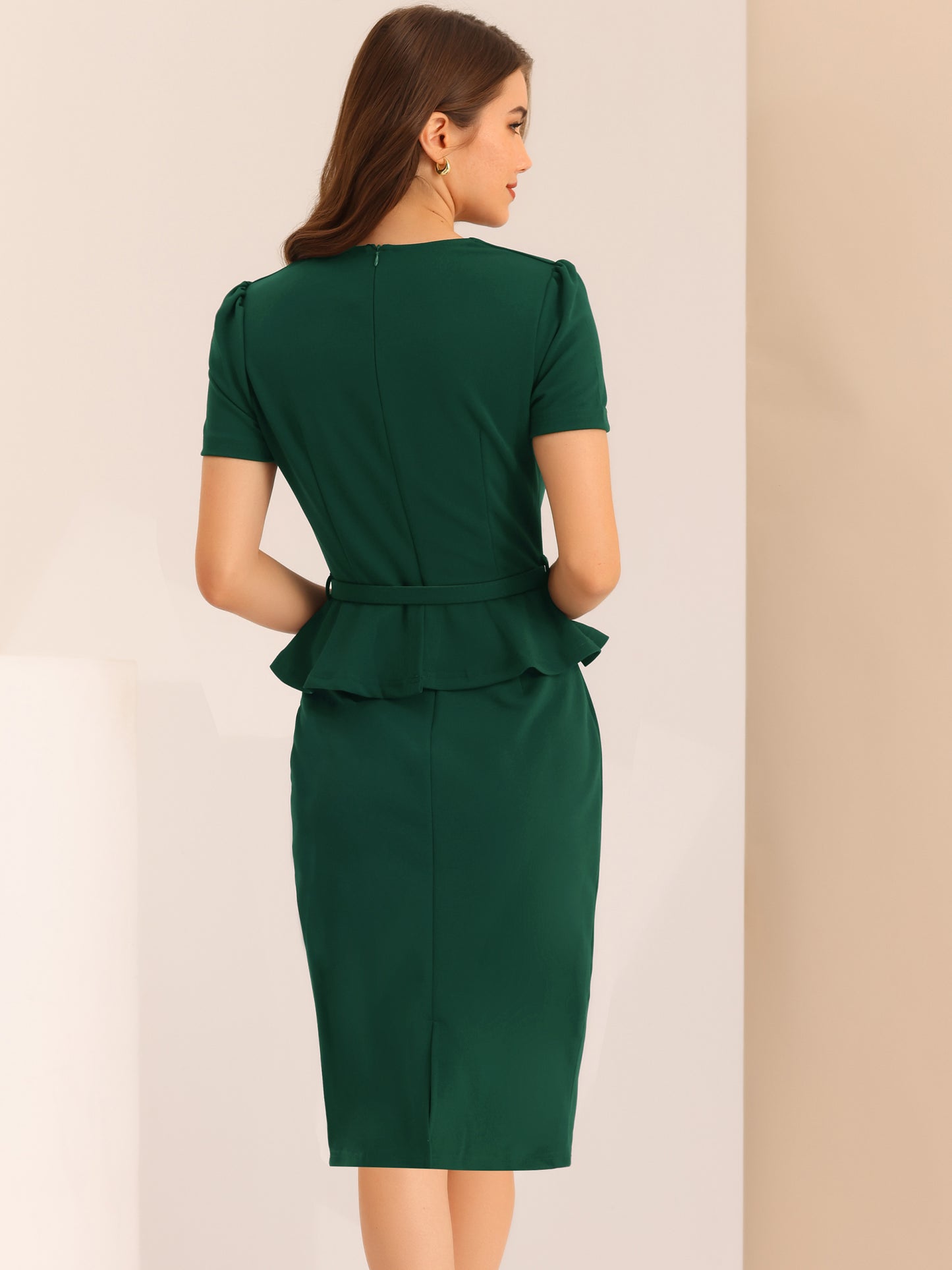 Women's Peplum Sweetheart Neck Short Sleeve Wear to Work Office Sheath Dress