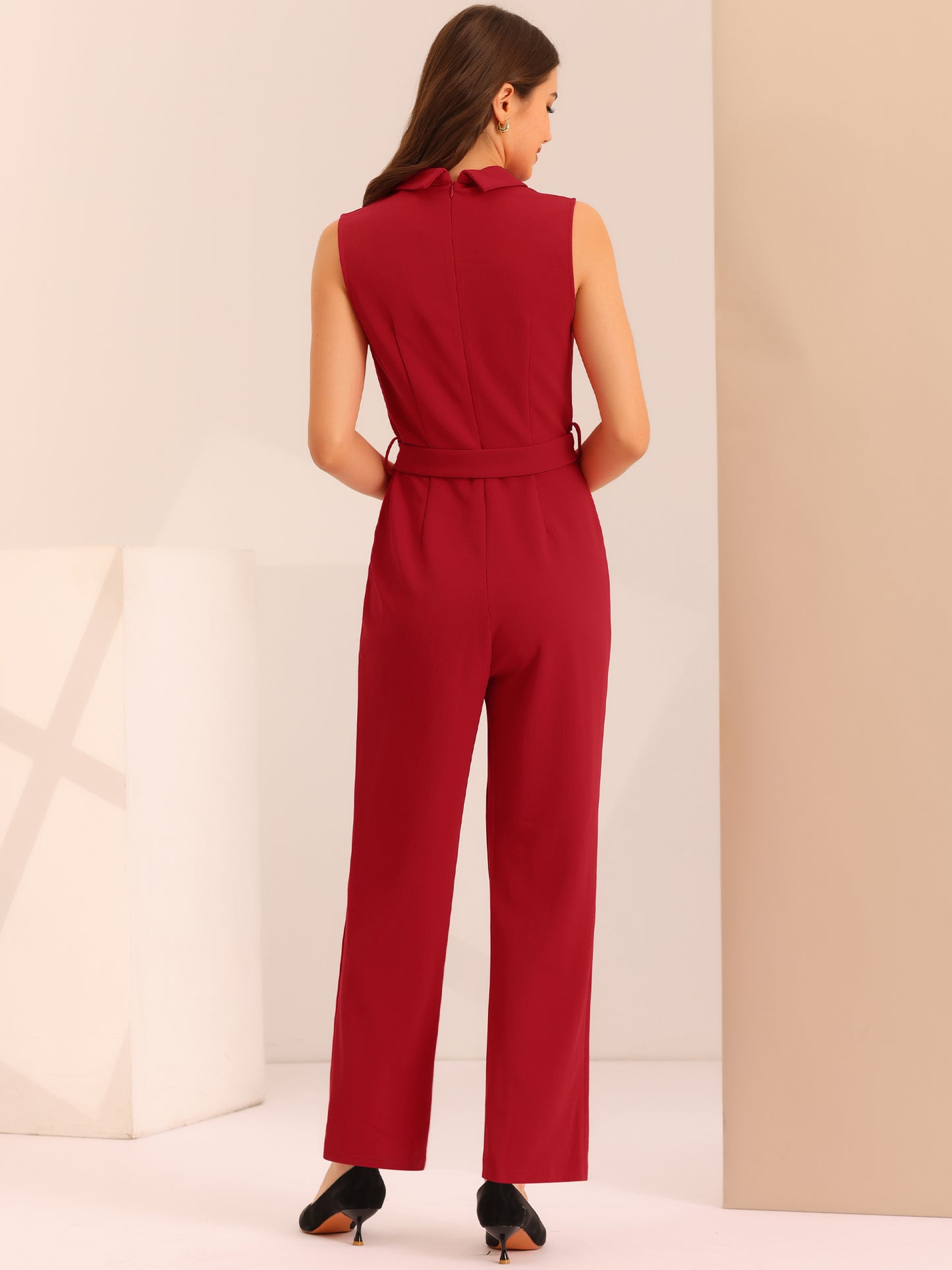 Women's Work Jumpsuit Formal Office Sleeveless Belted Jumpsuits Dressy Romper