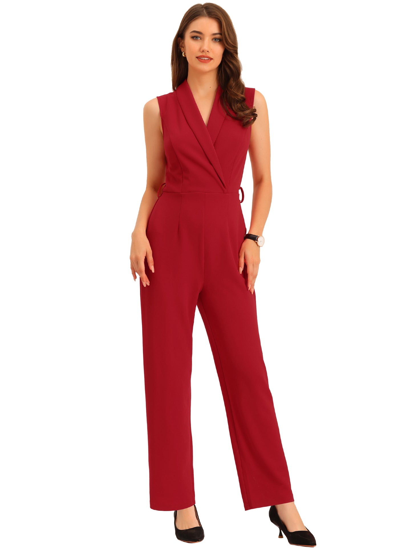 Women's Work Jumpsuit Formal Office Sleeveless Belted Jumpsuits Dressy Romper