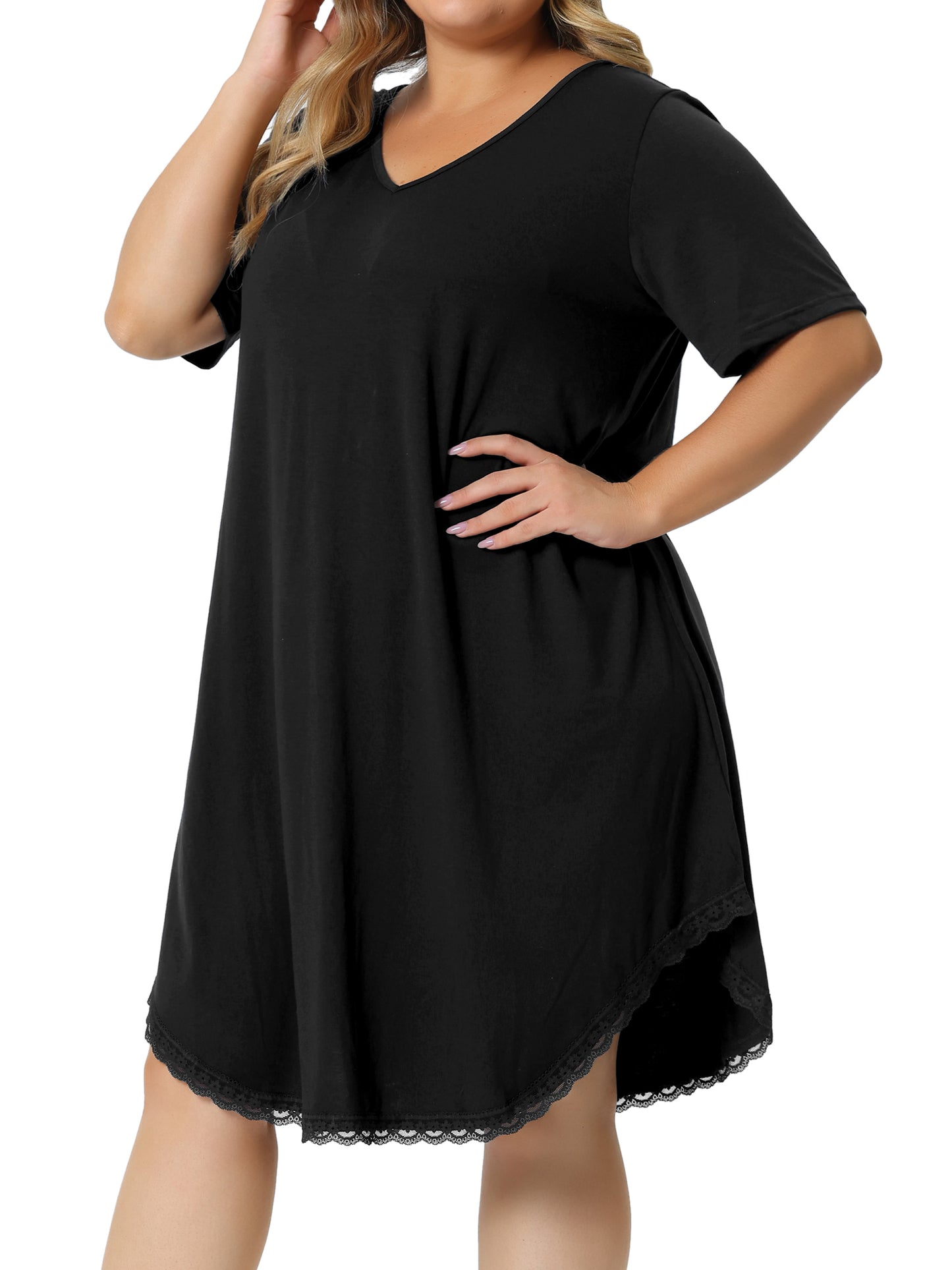 Camisones de talla grande para mujer, de manga corta, con cuello en V