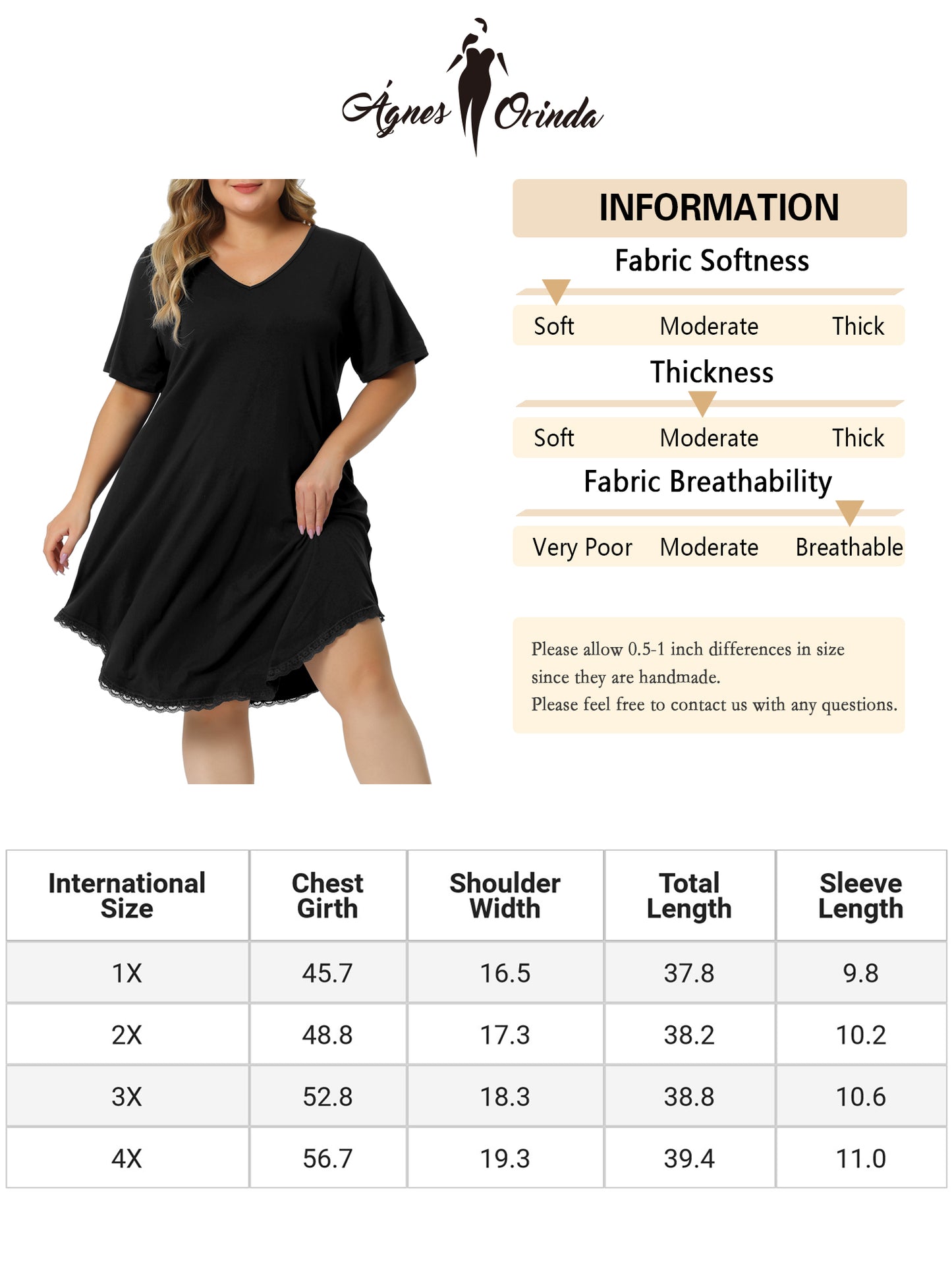 Camisones de talla grande para mujer, de manga corta, con cuello en V
