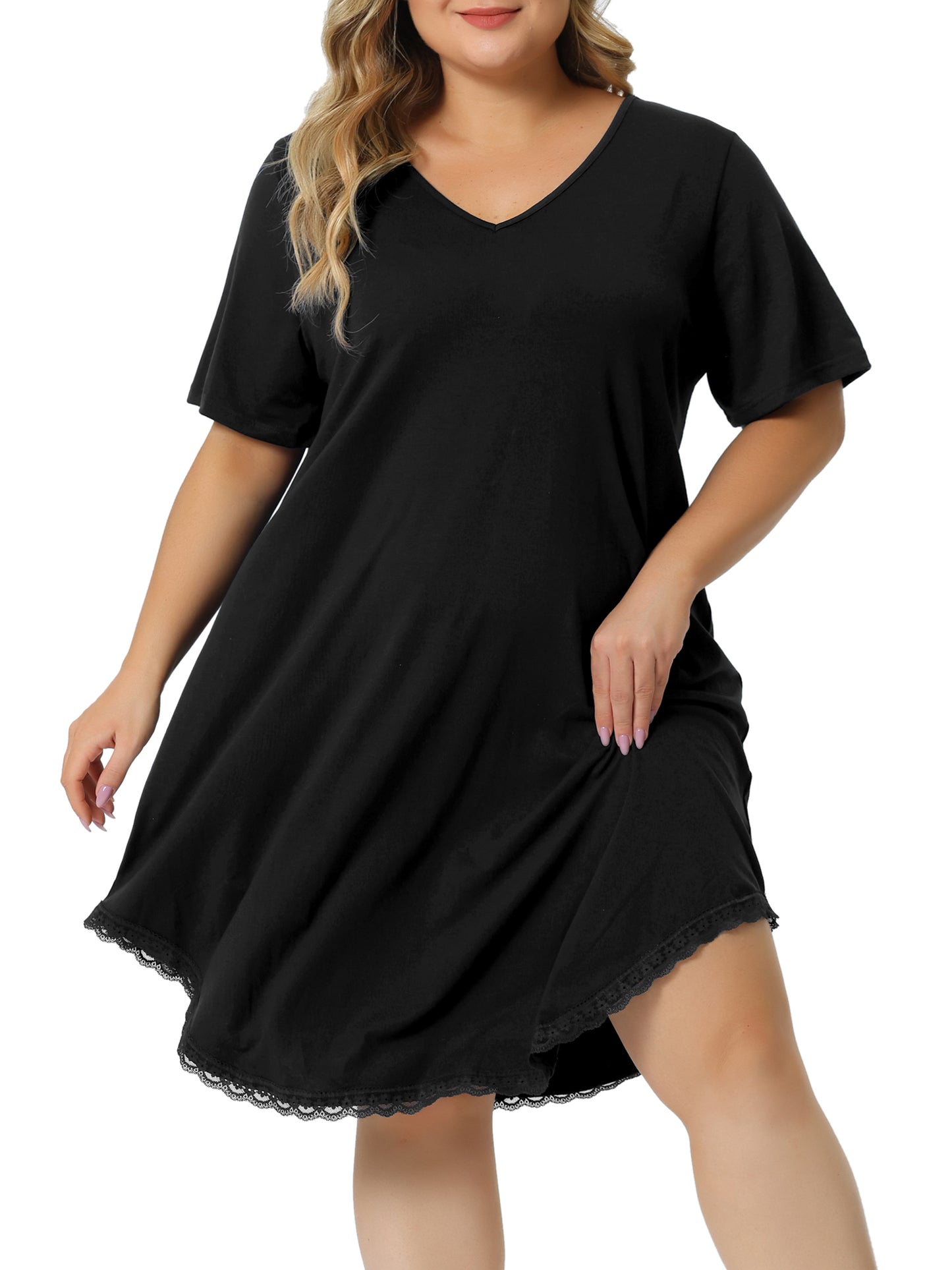 Camisones de talla grande para mujer, de manga corta, con cuello en V