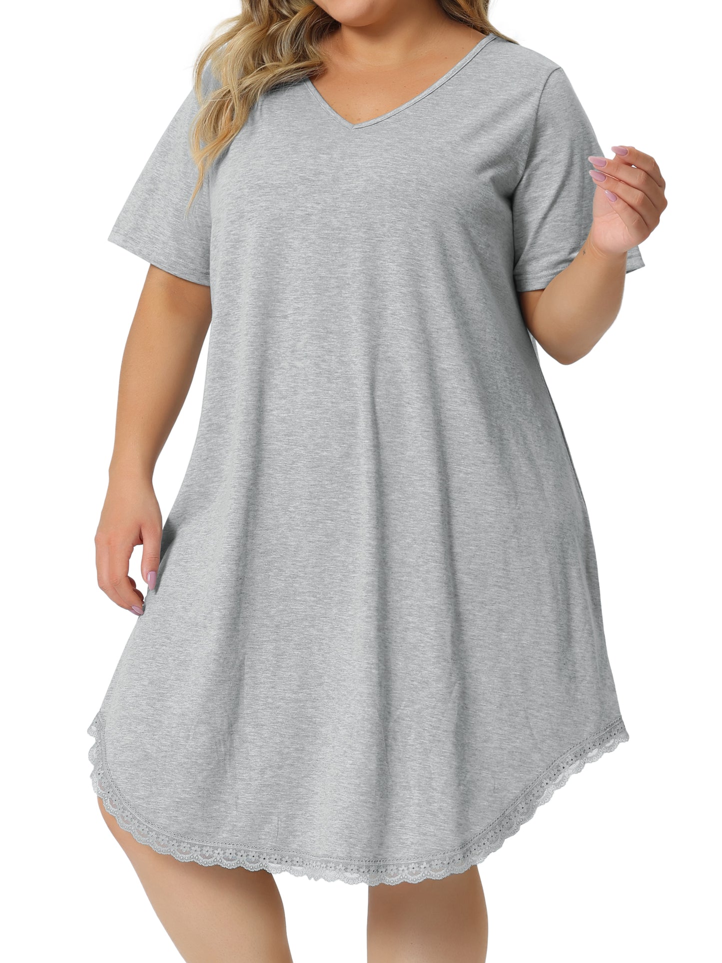 Women Plus Size Nightgowns Short Sleeve Sleepshirts V Neck Pajama Dress