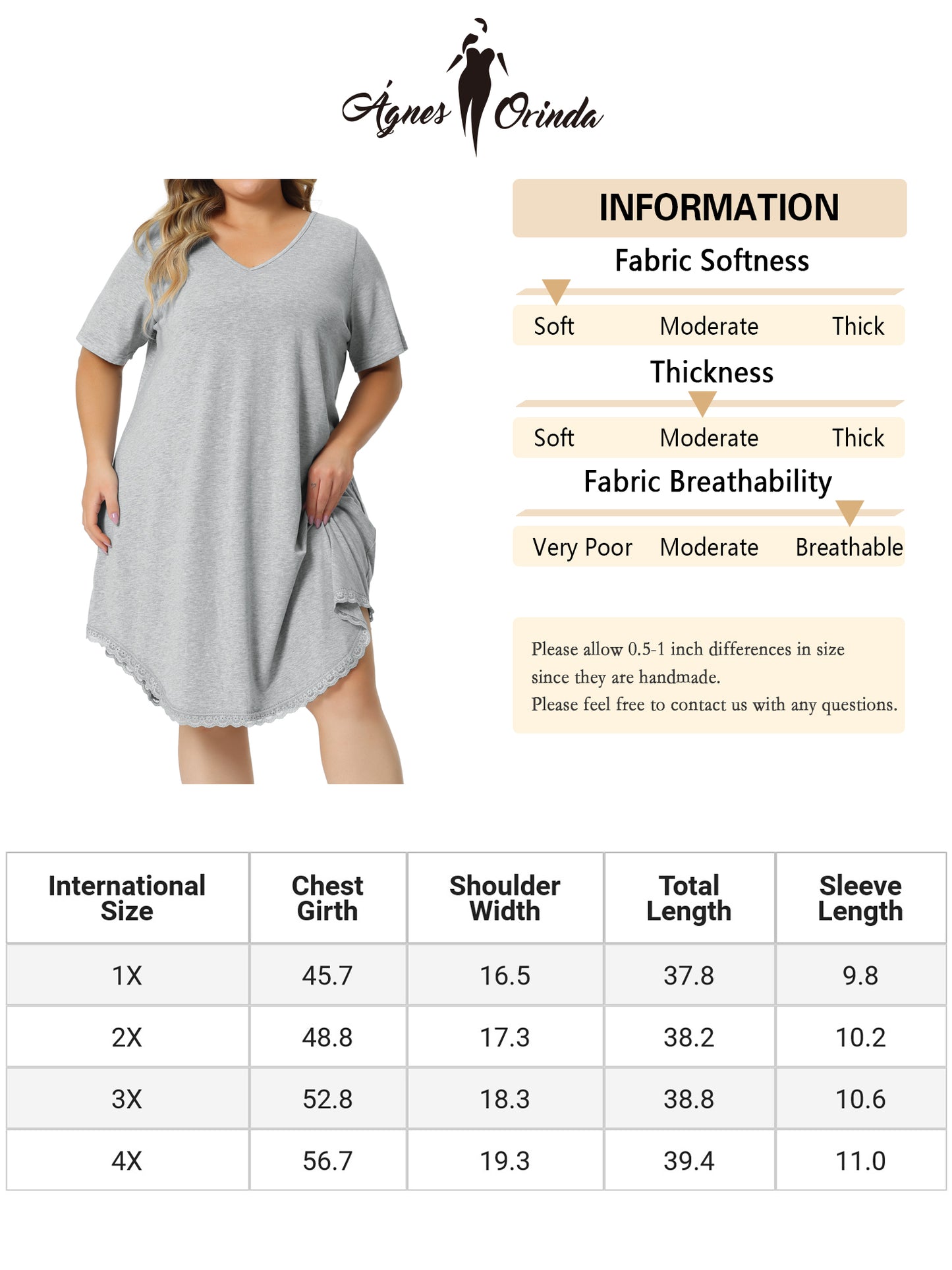 Women Plus Size Nightgowns Short Sleeve Sleepshirts V Neck Pajama Dress