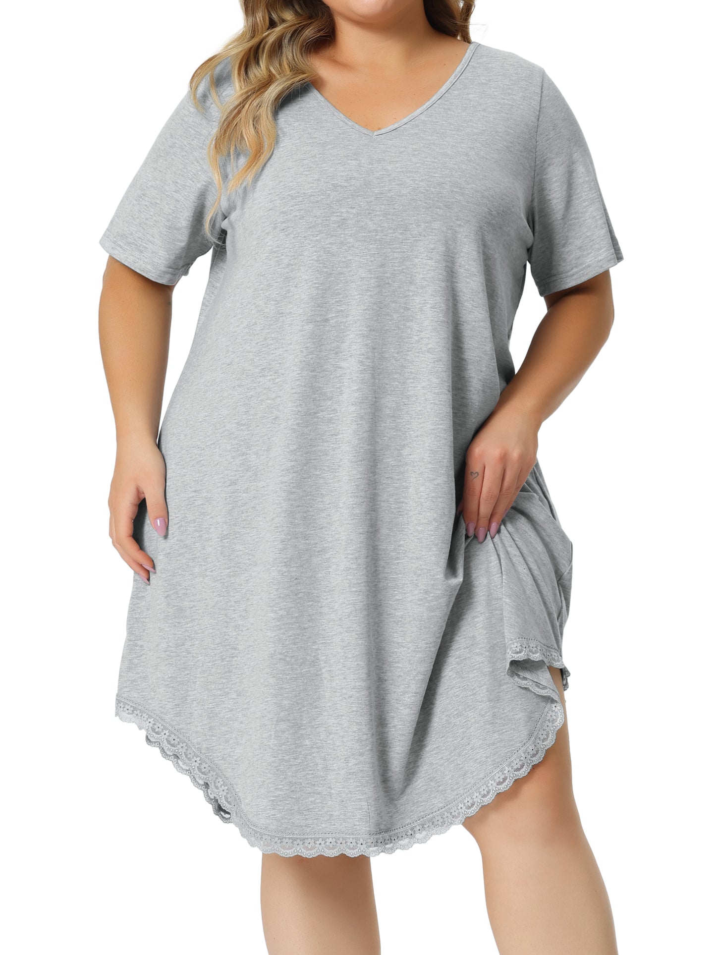 Women Plus Size Nightgowns Short Sleeve Sleepshirts V Neck Pajama Dress