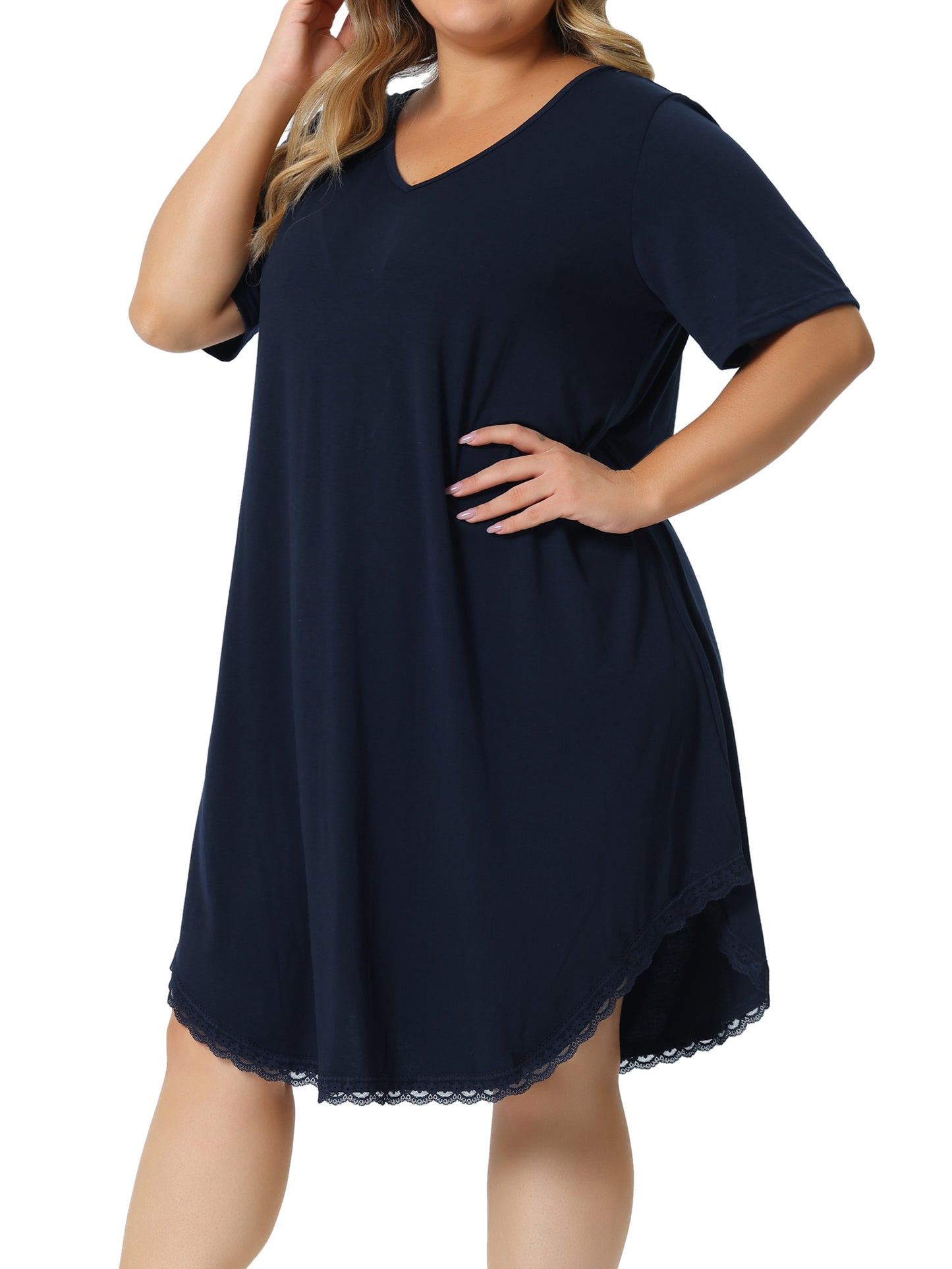 Women Plus Size Nightgowns Short Sleeve Sleepshirts V Neck Pajama Dress