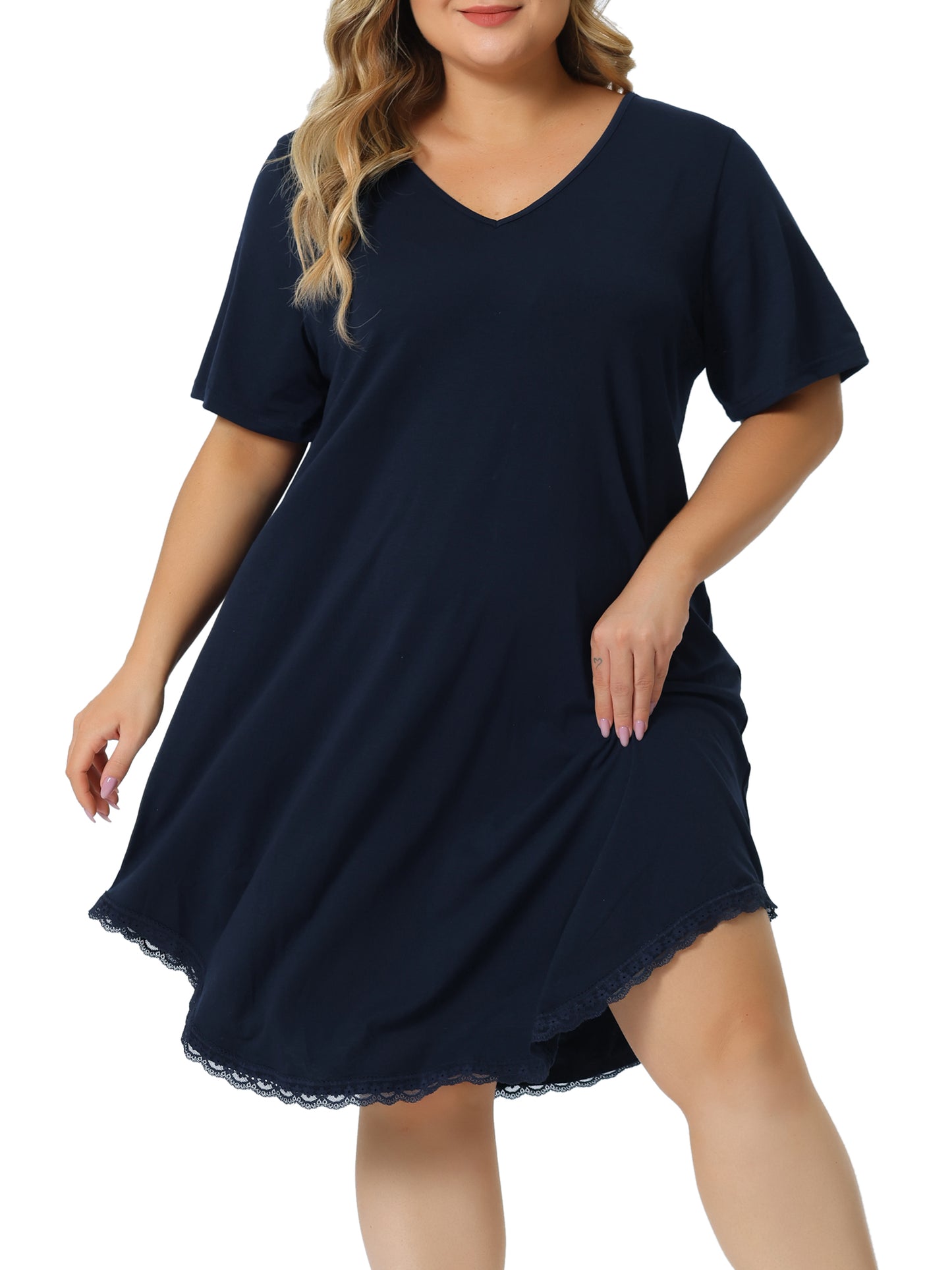Women Plus Size Nightgowns Short Sleeve Sleepshirts V Neck Pajama Dress