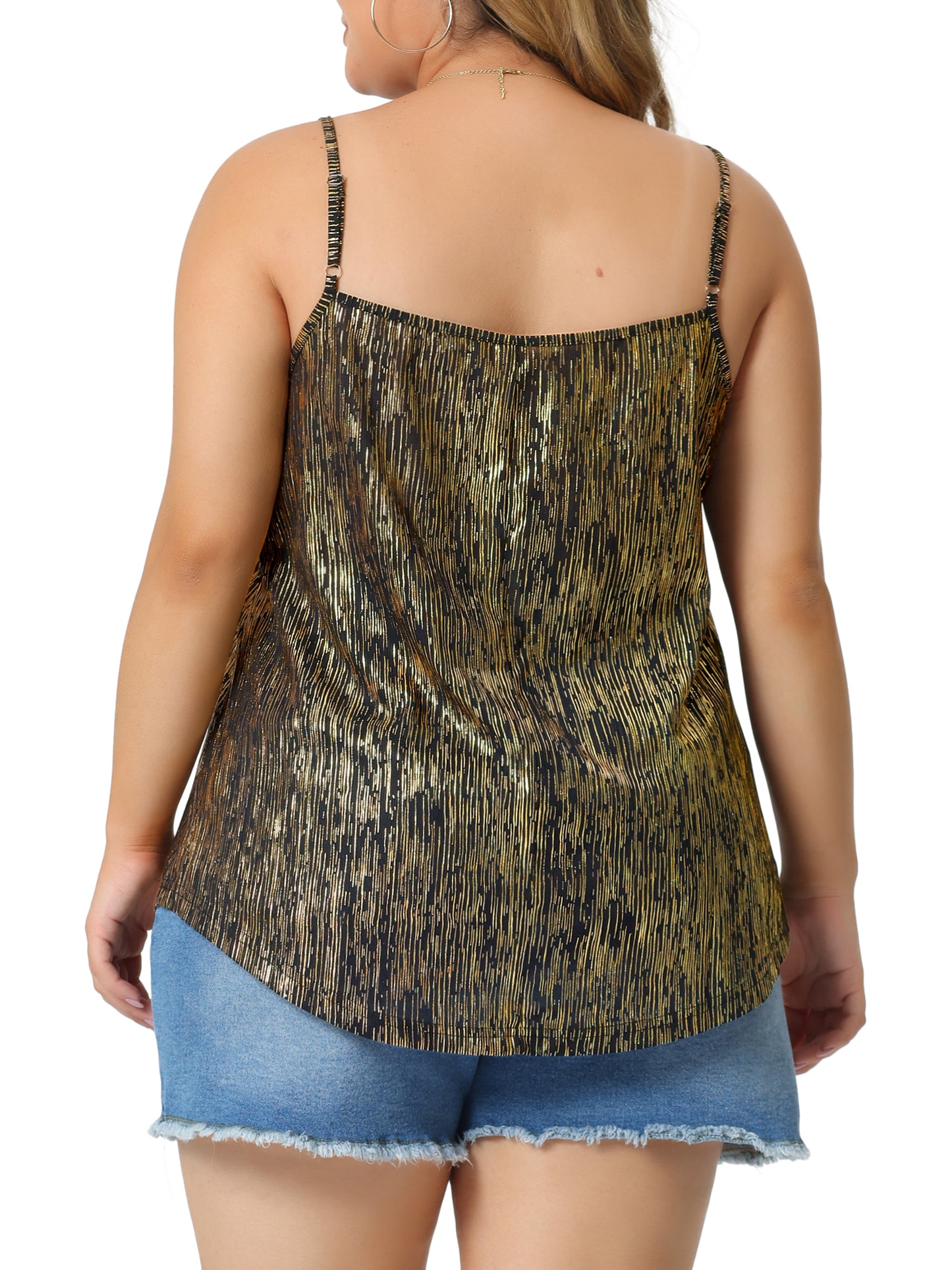 Women Plus Size Sequin Tank Tops V Neck Glitter Cami Sleeveless Camisole Vest