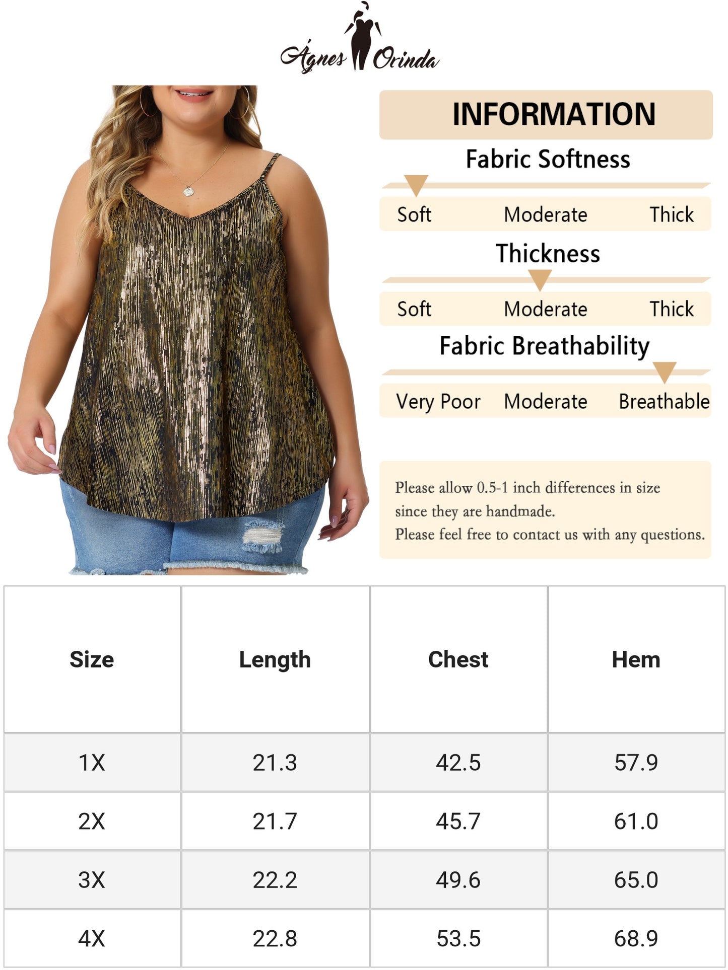 Women Plus Size Sequin Tank Tops V Neck Glitter Cami Sleeveless Camisole Vest