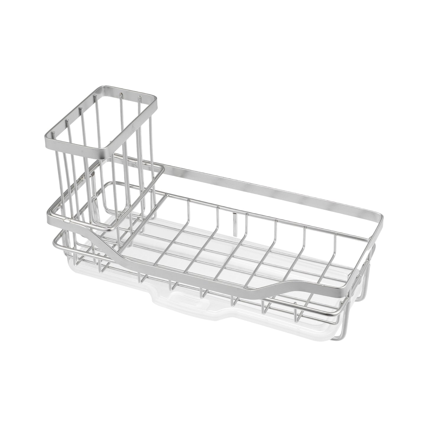 Organizador de fregadero de acero inoxidable con soporte para cepillos de baño, 21,5 x 9,9 x 6 cm, tono plateado