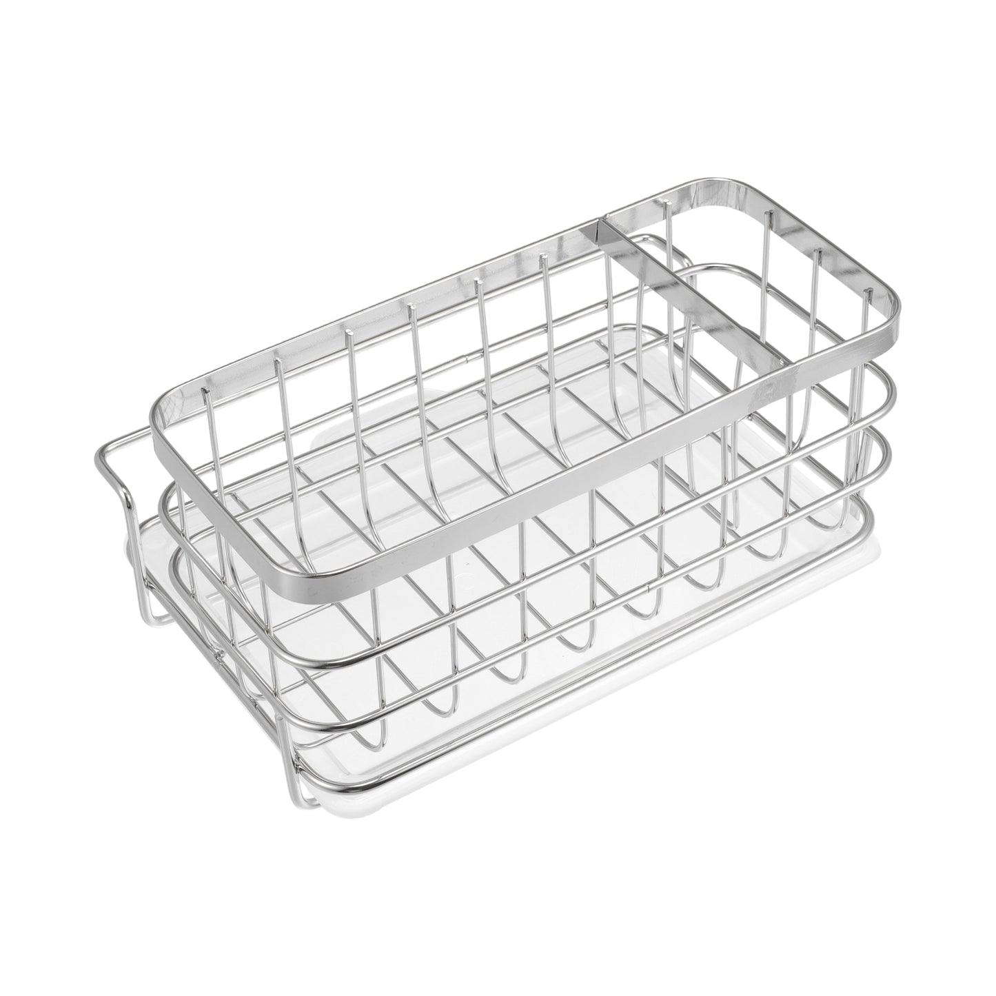 Stainless Steel Sink Caddy Organizer Brush Holder for Bathroom, 8.07"x5.90"x3.98" Silver Tone