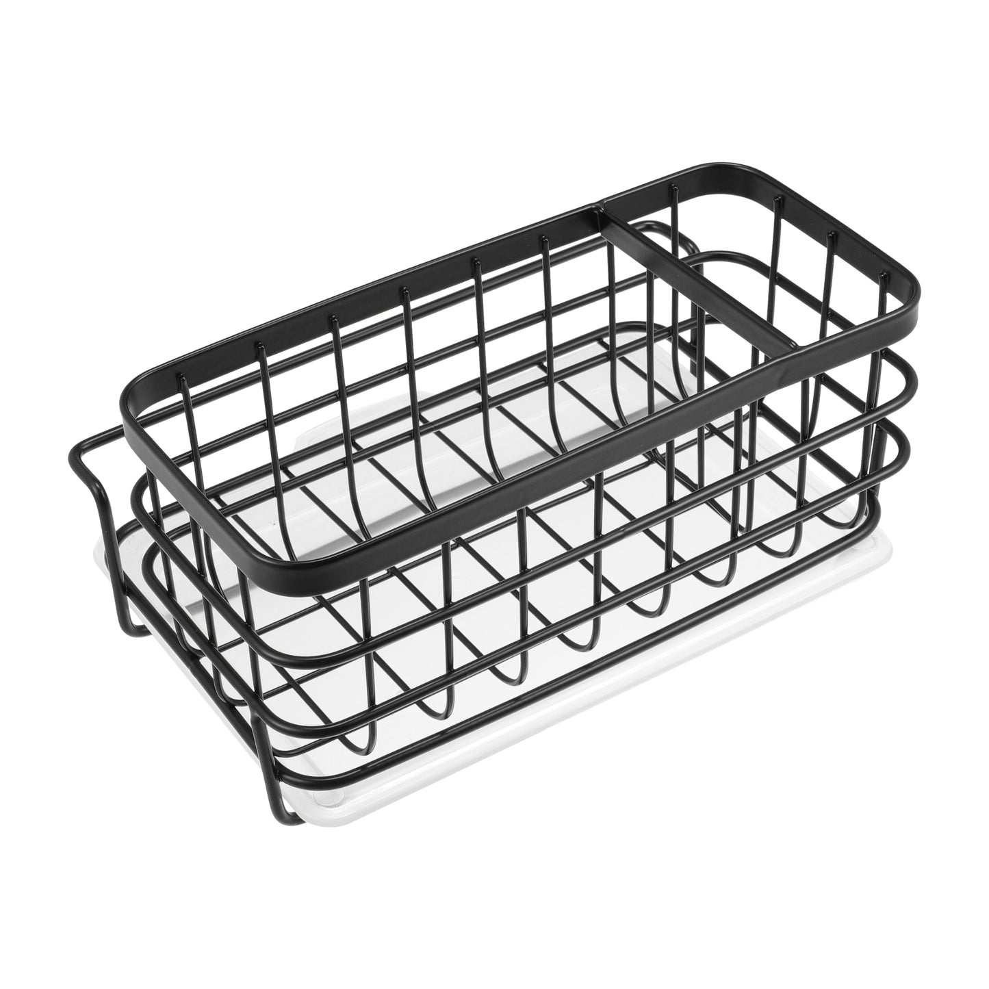 Stainless Steel Sink Caddy Organizer Brush Holder for Bathroom, 8.07"x5.90"x3.98" Black