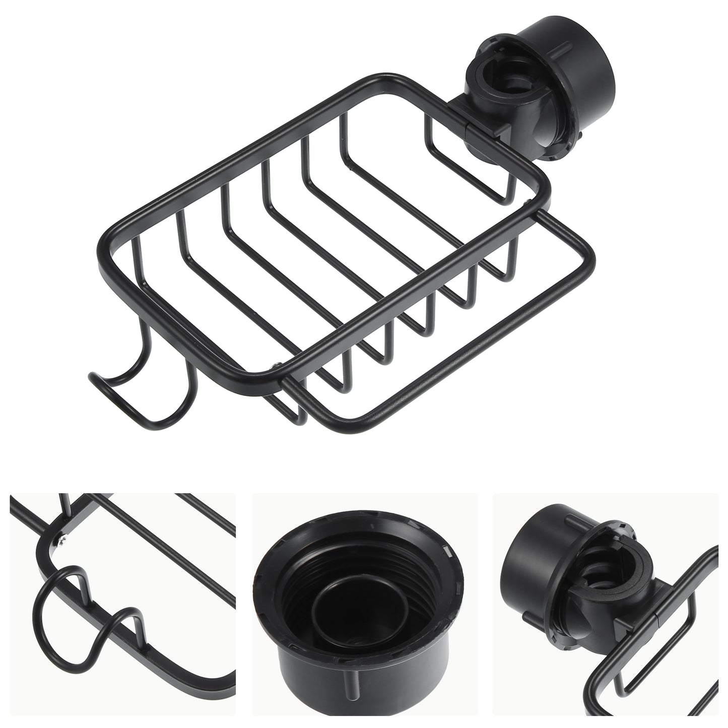 Sink Caddy Sponge Holder, Square Aluminum Faucets Caddy Organizer, 10.24"x5.71"x2.56" Black