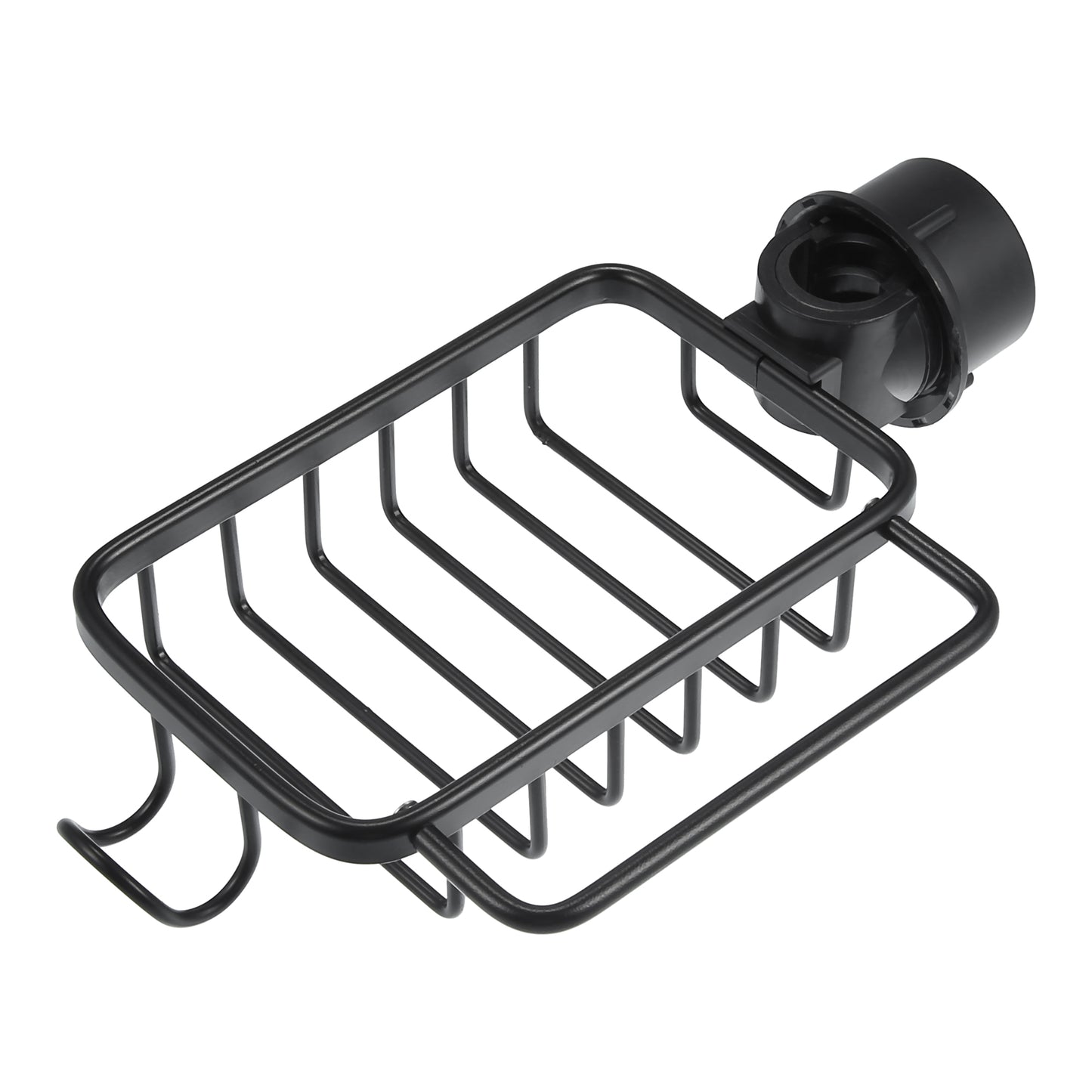 Sink Caddy Sponge Holder, Square Aluminum Faucets Caddy Organizer, 10.24"x5.71"x2.56" Black