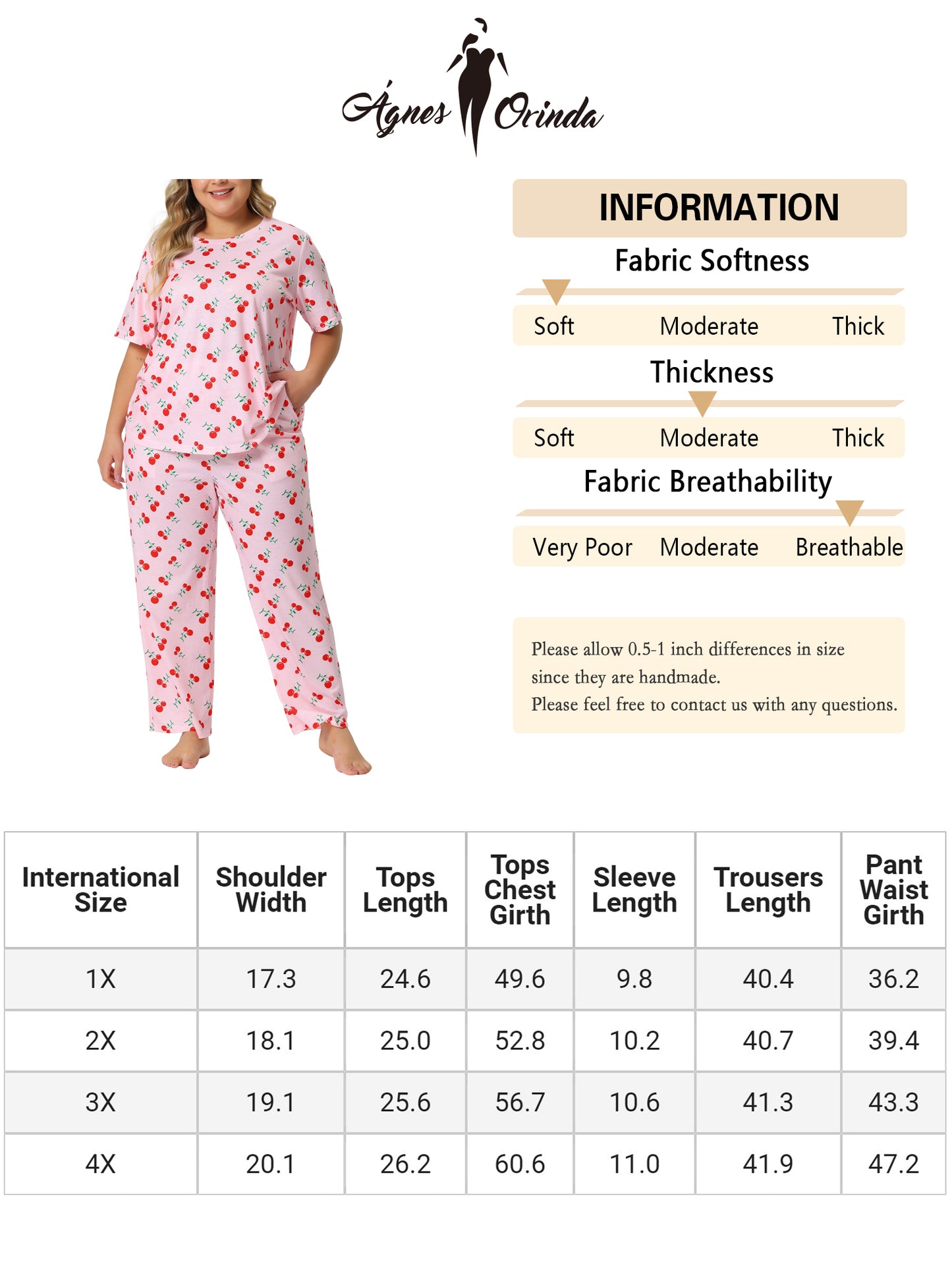 Women Plus Size Pajama Set Sleepwear Tops and Pants Pj Lounge Sets Print Pajama Sets