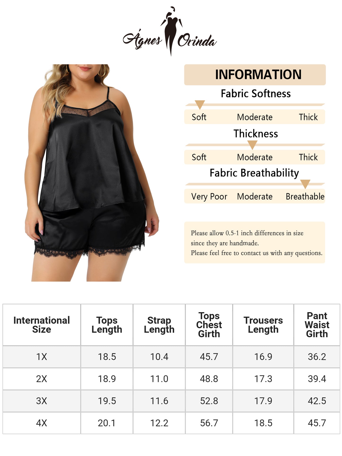 Women Plus Size Satin Lace Pajama Sets Lingerie Sleepwear 2 Piece Cami Shorts Set