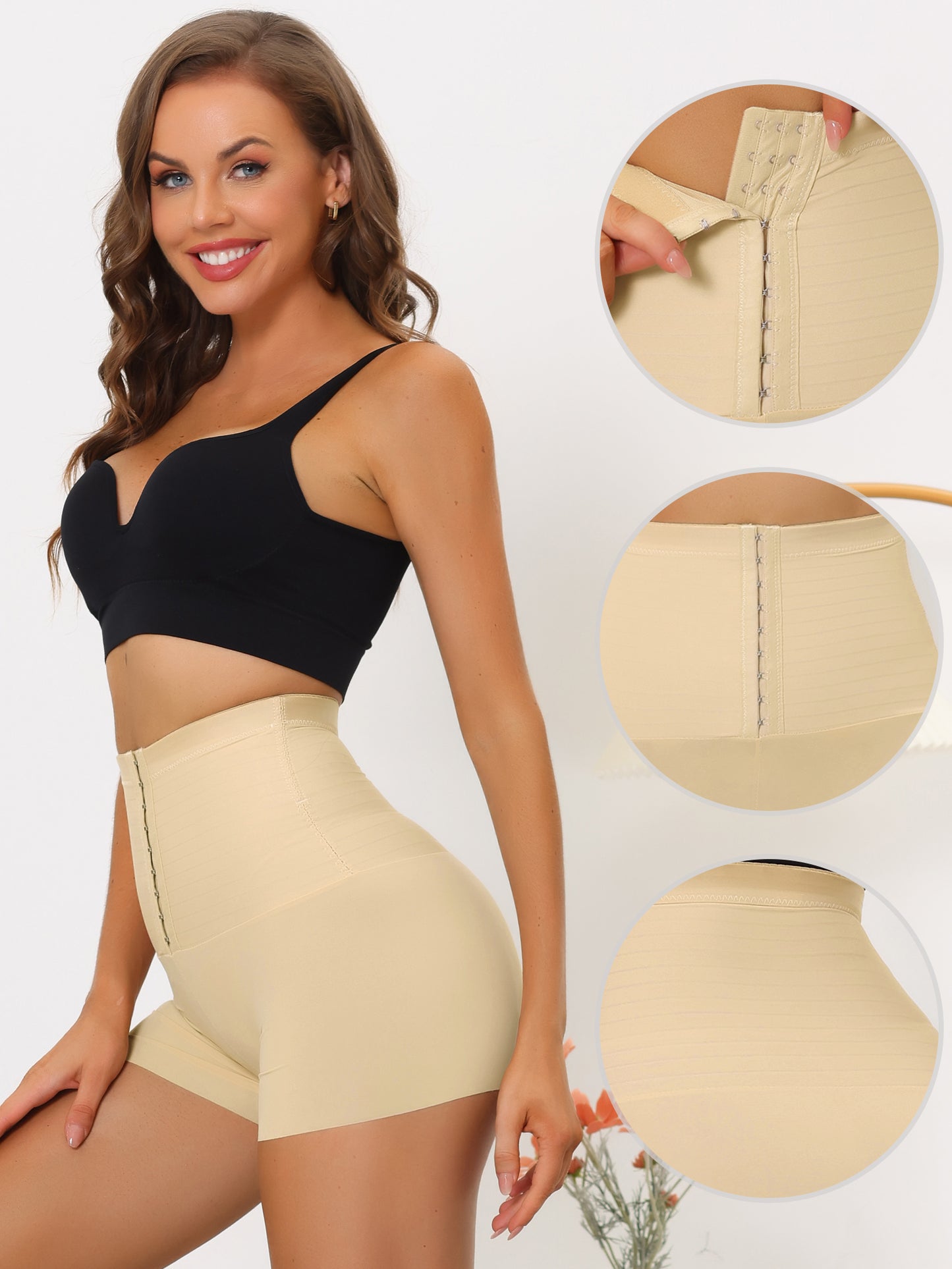 Women's Butt Lifter High Waisted Boyshorts Shapewear with Hooks Closure