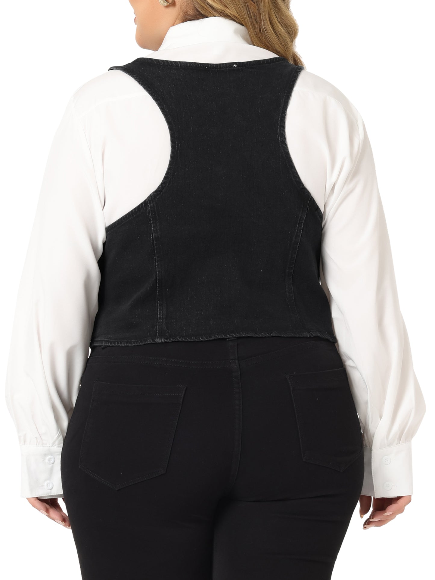 Women Plus Size Denim Vest Jean Top Button Down Waistcoat Casual Sleeveless Jacket