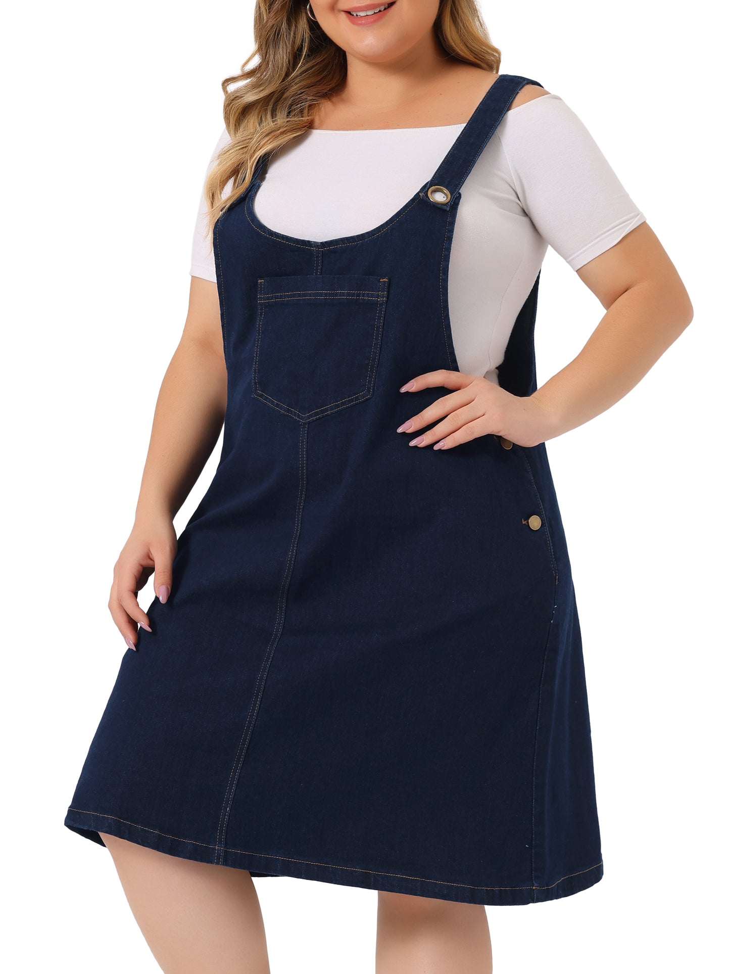 Women's Plus Size Denim Overalls Dress Suspenders Skirt Jumper Dresses Jean Overall Bib Dress